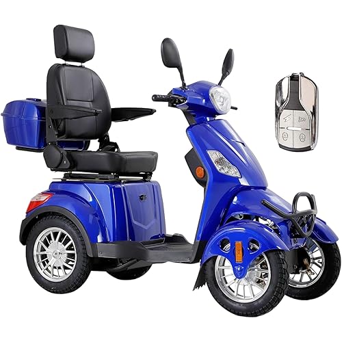 Mobility Scooters for Adults & Seniors, Heavy Duty 4-Wheel 3 Speed Medical Electric Powered Device 800W All Terrain, Elderly w/Rear Lockbox & Adjustable Seat Blue