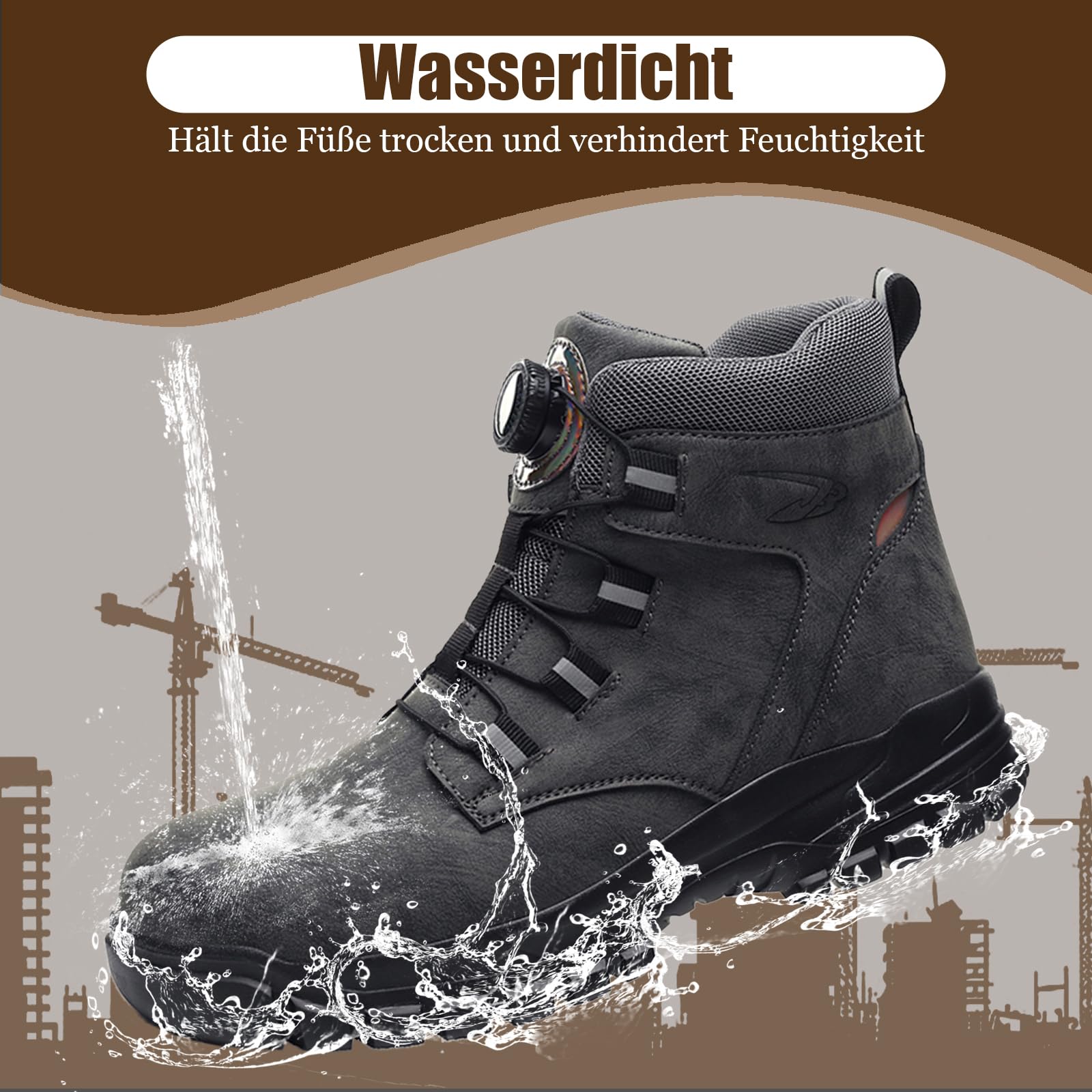 Botas de Seguridad para Hombre Impermeable Zapatos de Seguridad Ligero Zapatillas Trabajo Caña Alta Calzado Trabajo con Punteras de Acero