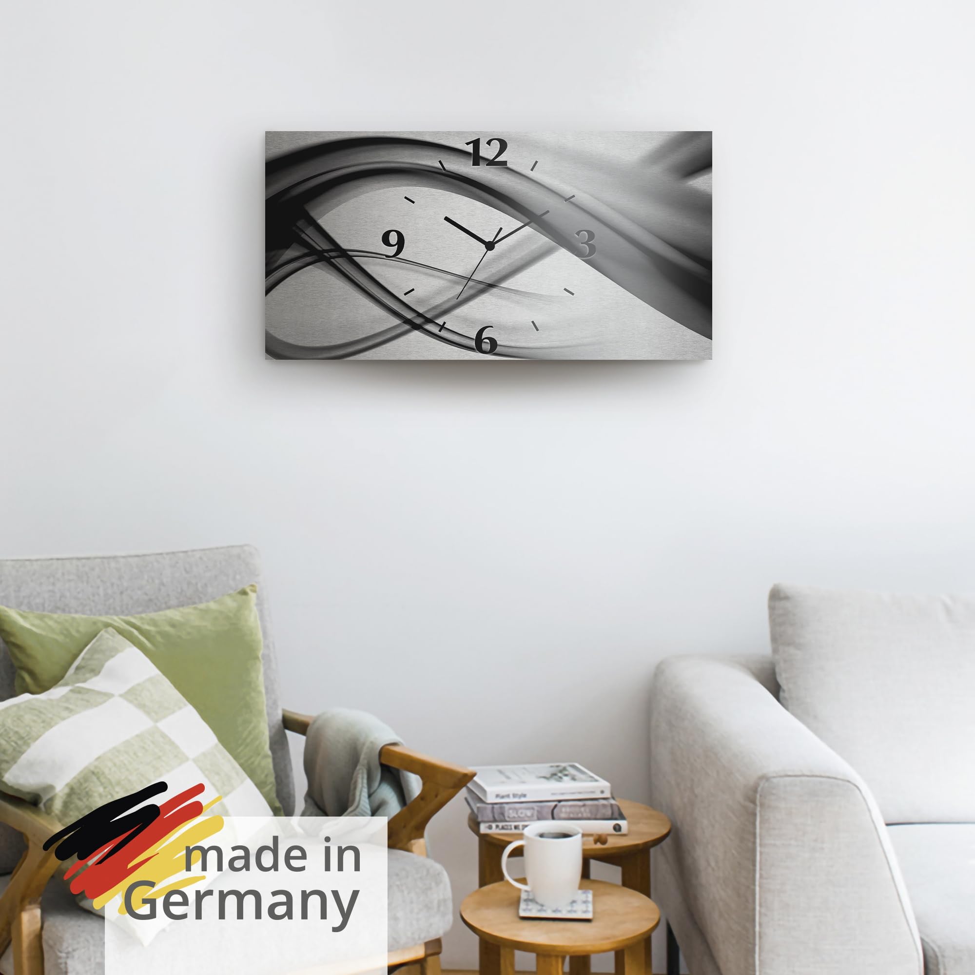 ARTLAND Wanddeko Wanduhr ohne Tickgeräusche Alu Funkuhr 50x25 cm Eckig Lautlos 3D Design Welle Abstrakt Modern Kreativ Ausgefallen S7KQ