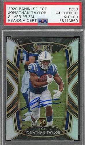Jonathan Taylor 2020 Panini Select Silver Prizm Rookie Card #253 Auto PSA 9