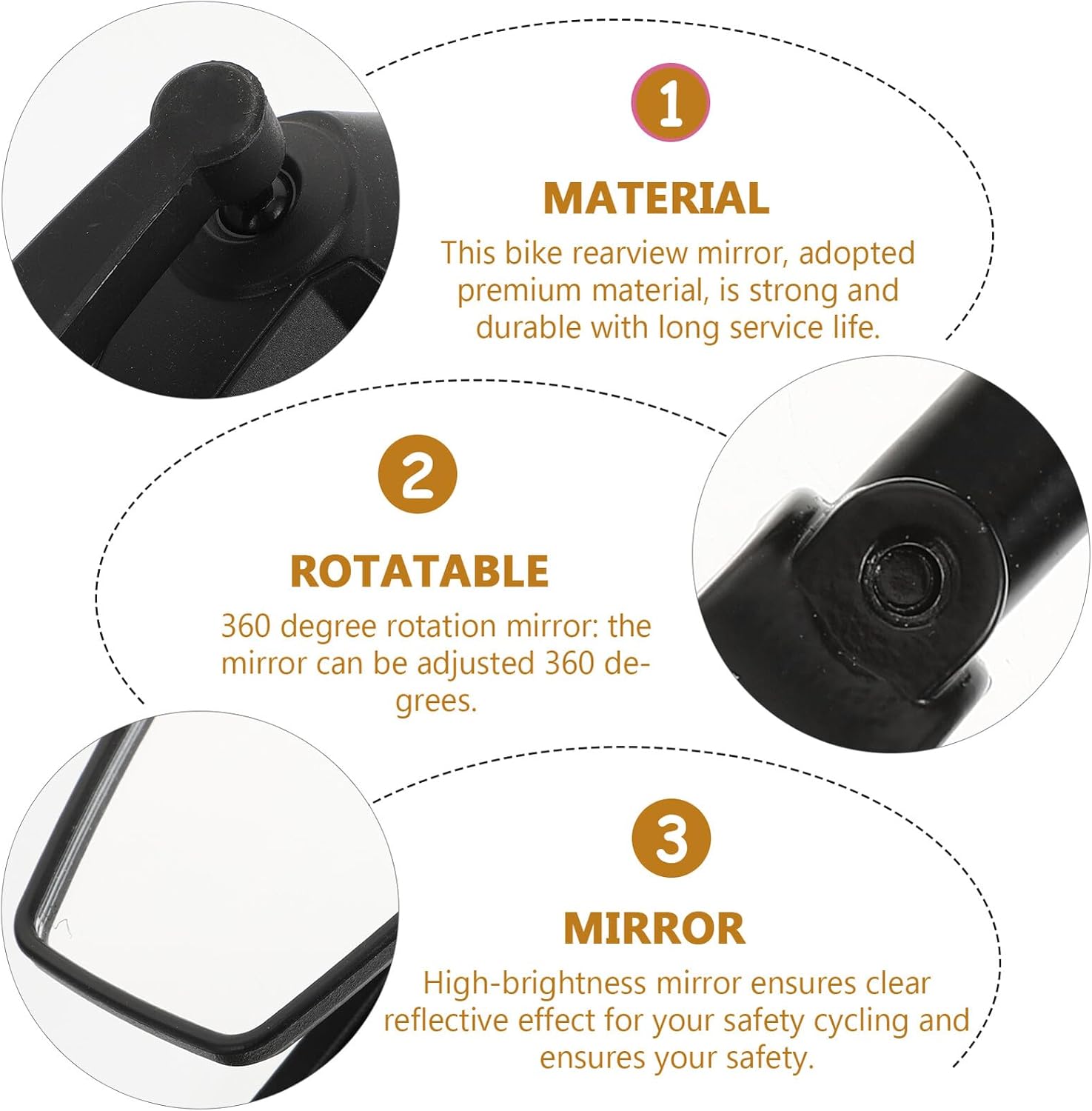 Outanaya Bicycle Rearview Mirrors 1 Pair Rotatable Bike Mirrors with Flexible Hose Adjustable Handlebar Mount for Cycling and Mountain Bikes Safety Accessories
