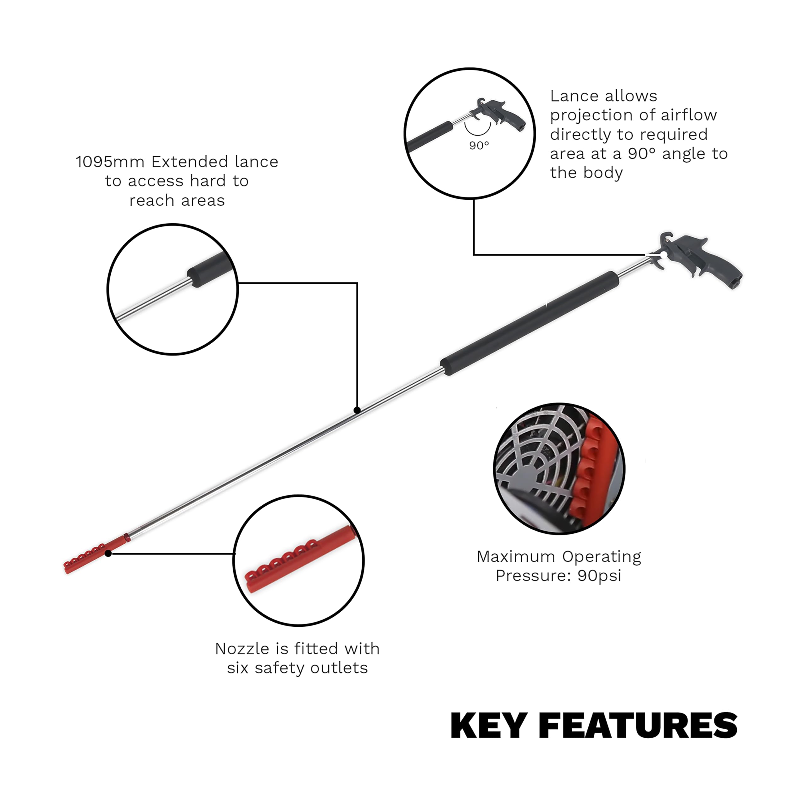 Sealey SA9248 1095mm Air Blow Gun - Side Outlet, Multicoloured - Image 2