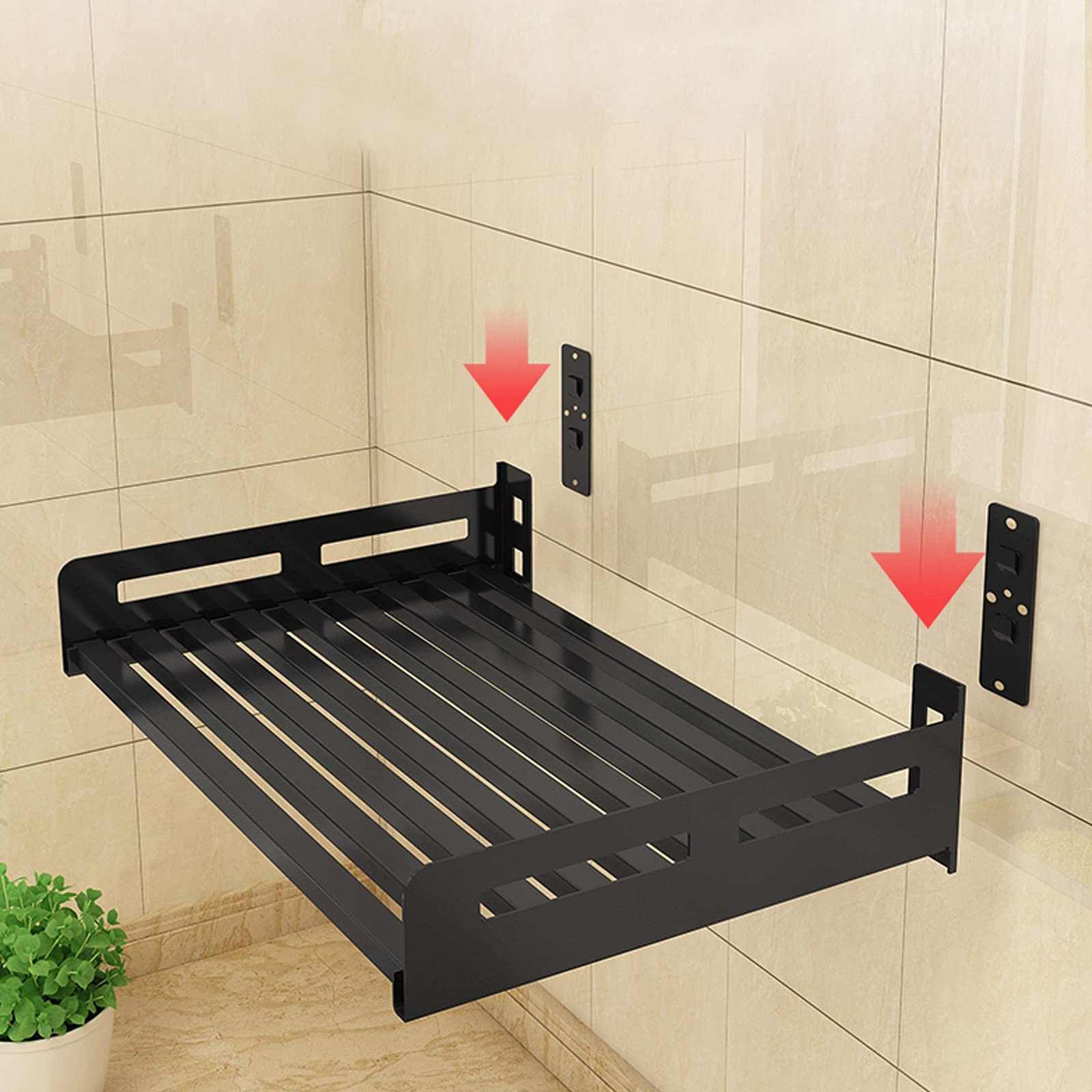GTHTUHFD Stainless Steel Wall-Mounted Microwave Oven Rack & Spice Shelf - Space-Saving Kitchen Counter Storage Solution For Organizing Cookware & Spices,Black-70 * 35Cm