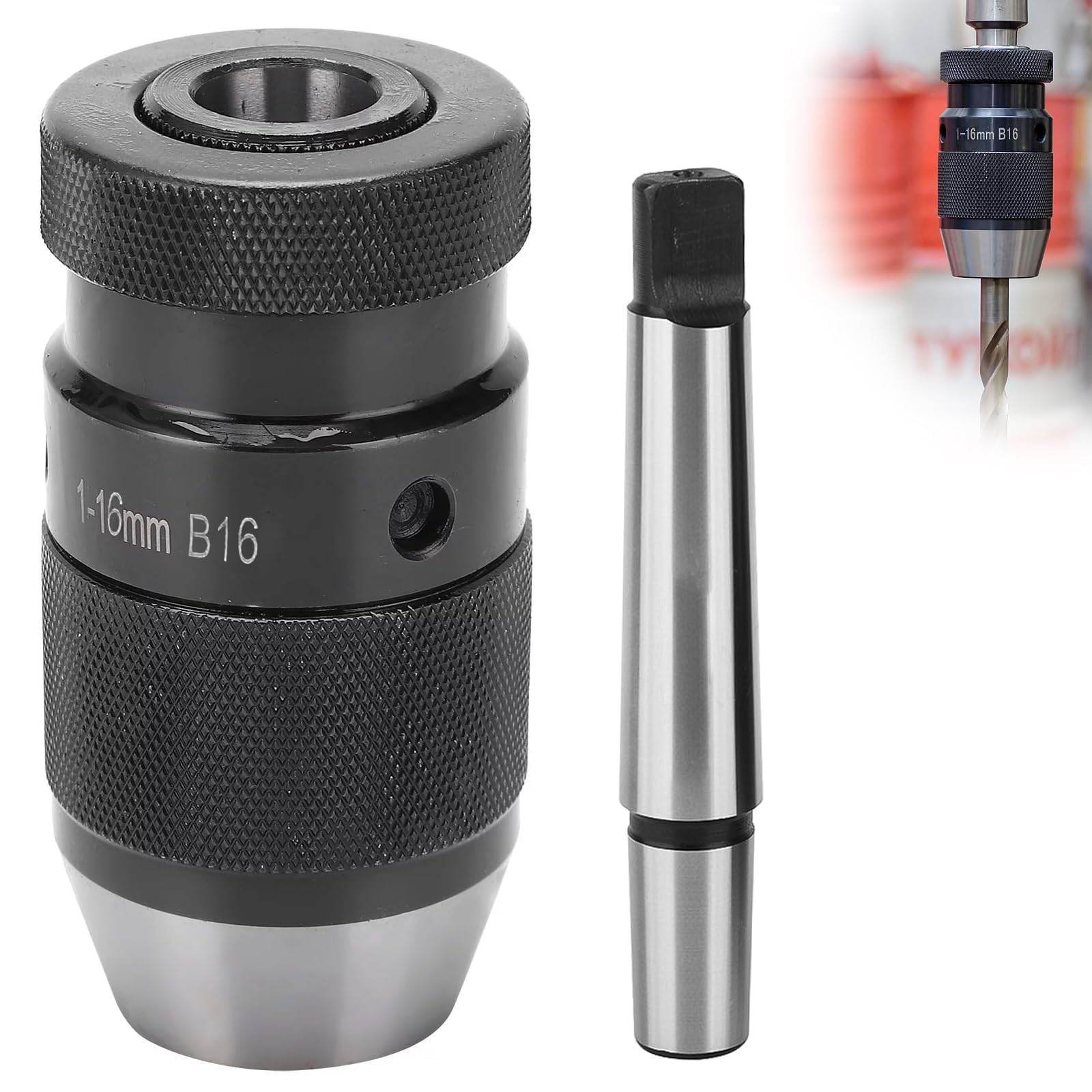 Mandrin Perceuse de Tour sans Clé 1-16mm à Serrage Automatique MT2 - B16 Arbre, pour Mandrins de Tour Serrer l'outil, Mandrin de Perçage, Mandrin pour Tour MK2