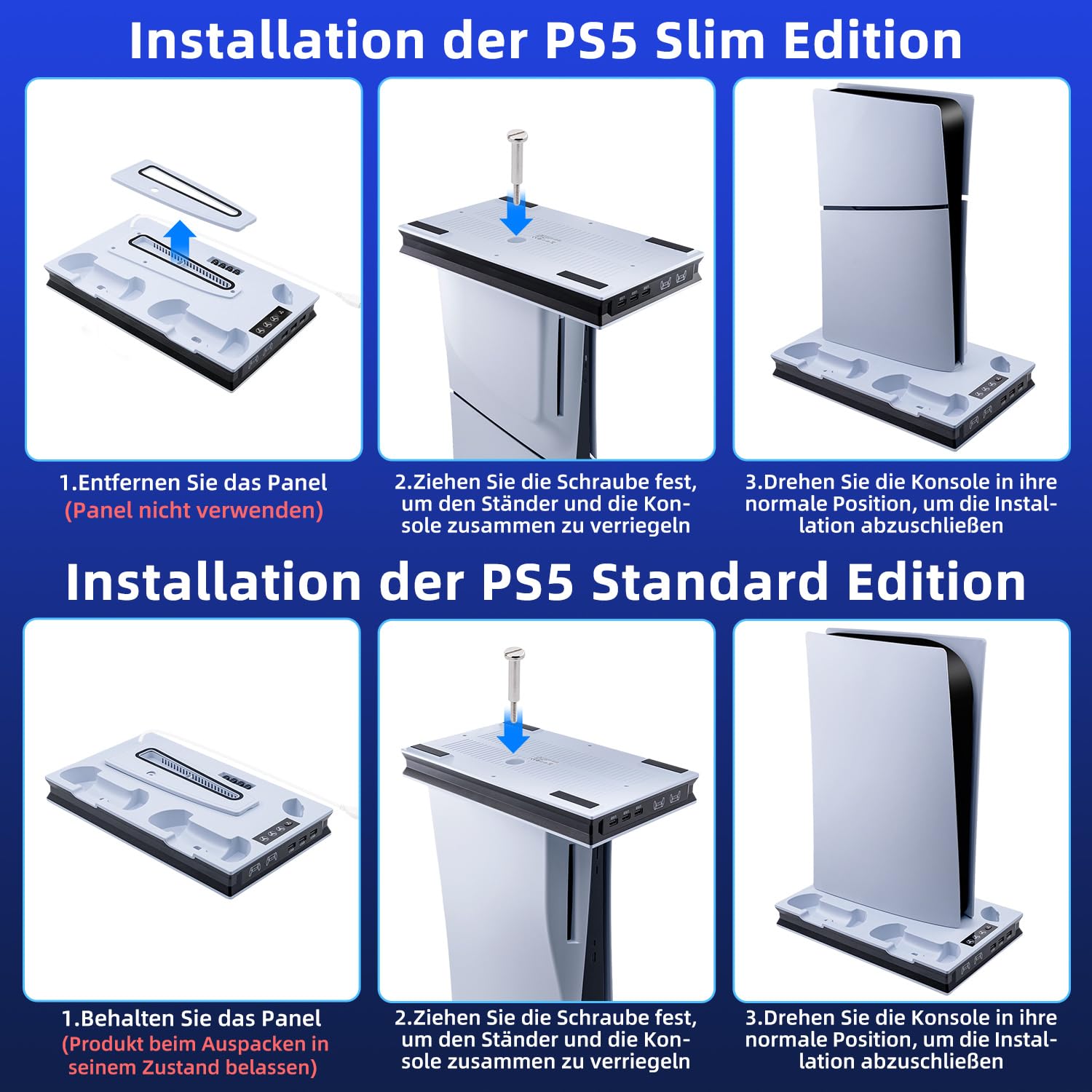 Wigearss PS5/PS5 Slim/PS5 Pro Kühler Standfuß mit Dual Controller Ladegerät, PS5 Controller Ladestation Standfuß mit Lüfter