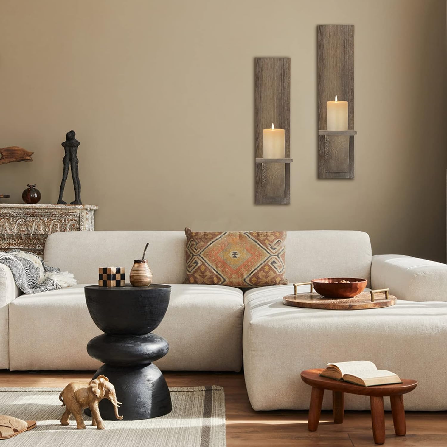Wall Sconce Candle Holder Set of 2- Wall Mounted Wodden Candle Holders Rustic Wall Décor Floating Shelves Candle Flowers Vase Wall Shelf Bathroom Bedroom Living Room : Home & Kitchen