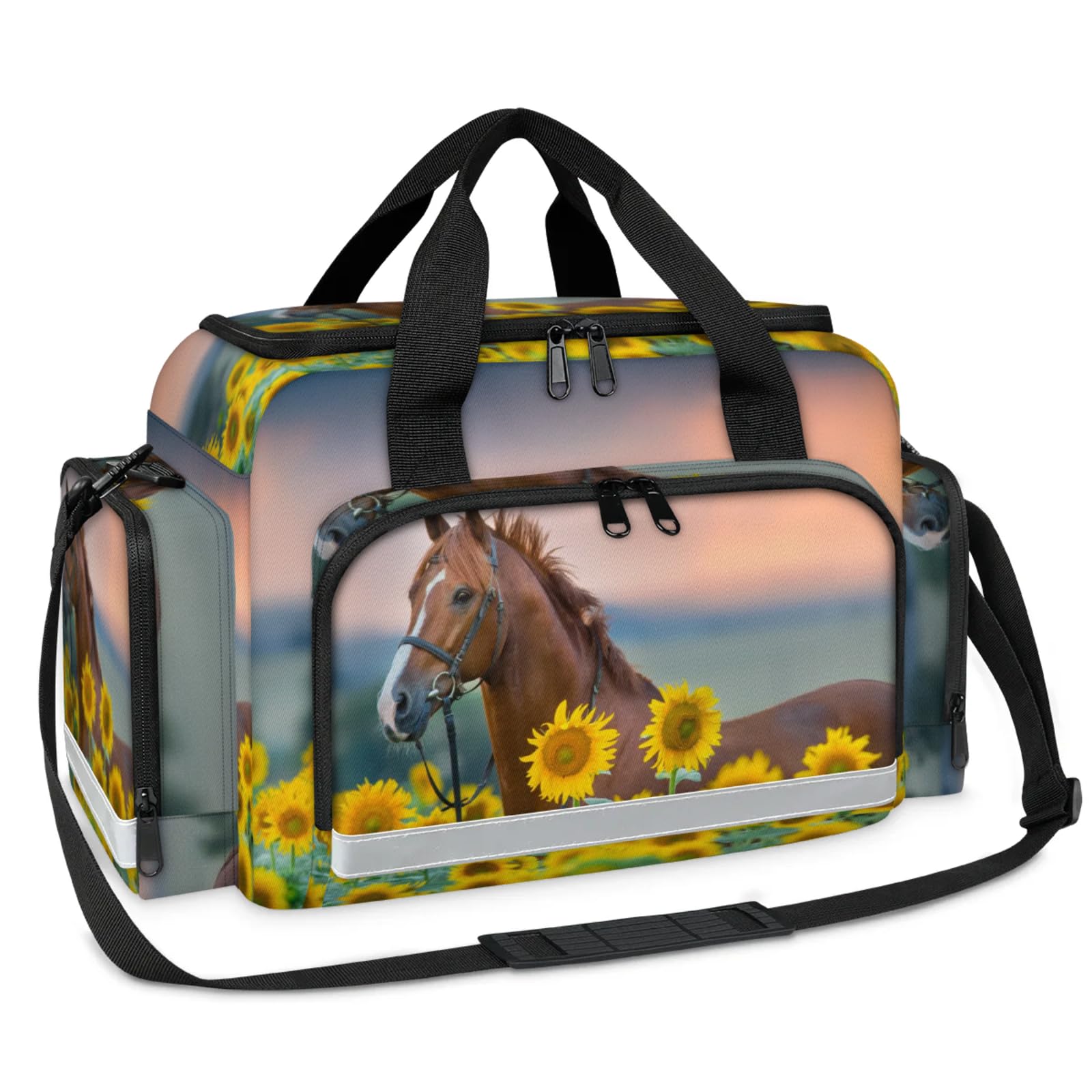 GzLeyigou First Aid Bags Empty, Sunflowers Horse Emergency Bag First Aid Kit Multiple Compartment Kit Carrier On Call Trauma Bag For Paramedics Emergency Medical Supplies Kit