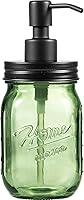 Amolliar 16oz Green Glass Mason Jar Soap Dispenser with Rust-Proof Metal Pump - Refillable Countertop Dispenser for Bathroom Kitchen Lotion Hand Dish Soap Shampoo Black