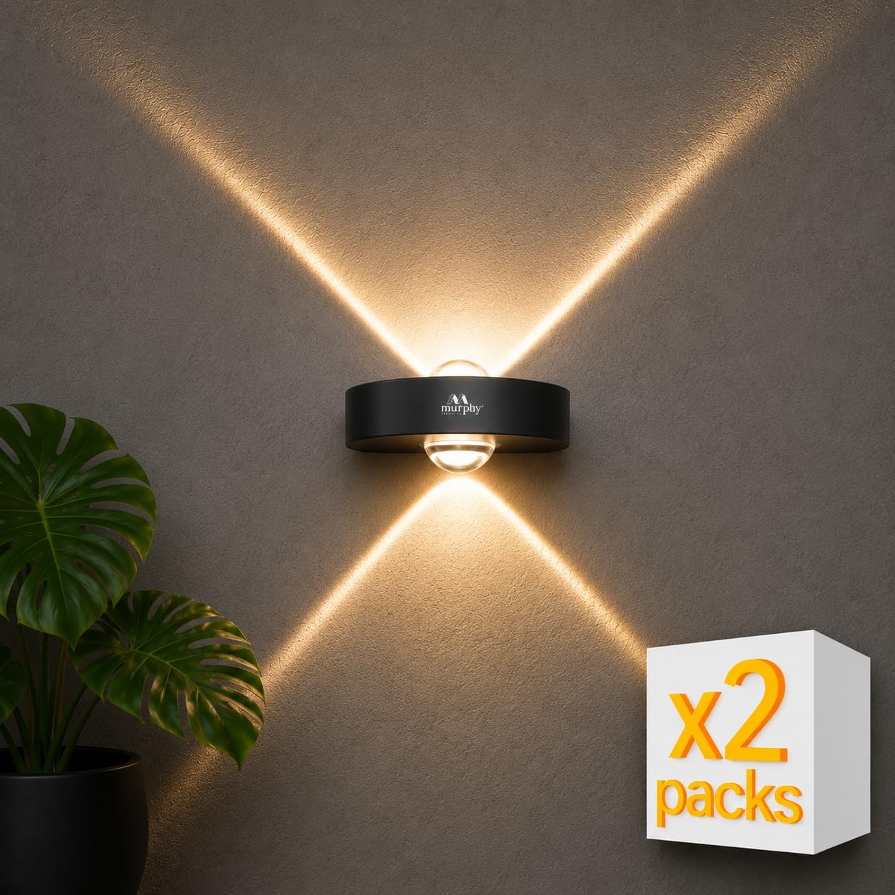Murphy Areo 2-Way Waterproof LED Wall Light – Warm White, Aluminum Body, 2-Year Warranty, Indoor & Outdoor – Pack of 2