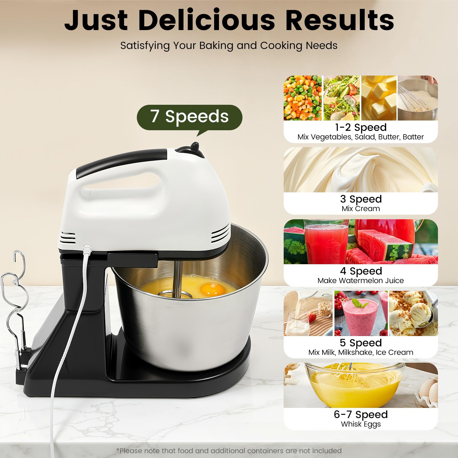 Robot de cocina, batidora de 6 velocidades, con tazón de 1,7 l, para mantequilla, pasteles, crema, leche