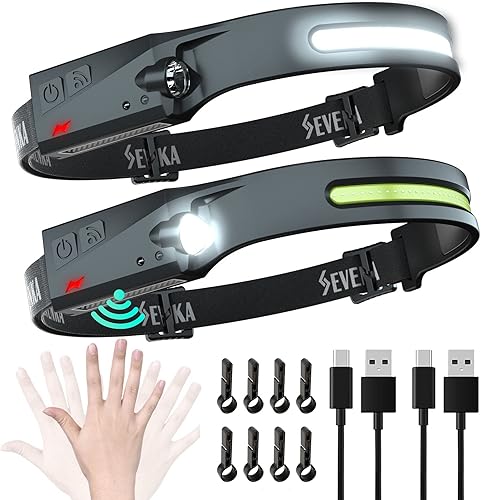 Miniatura 1 de SEVENKA - Linterna LED para faros delanteros, paquete de 2 faros delanteros recargables, 1000 lúmenes de 230 de ancho, modo sensor, lámpara de