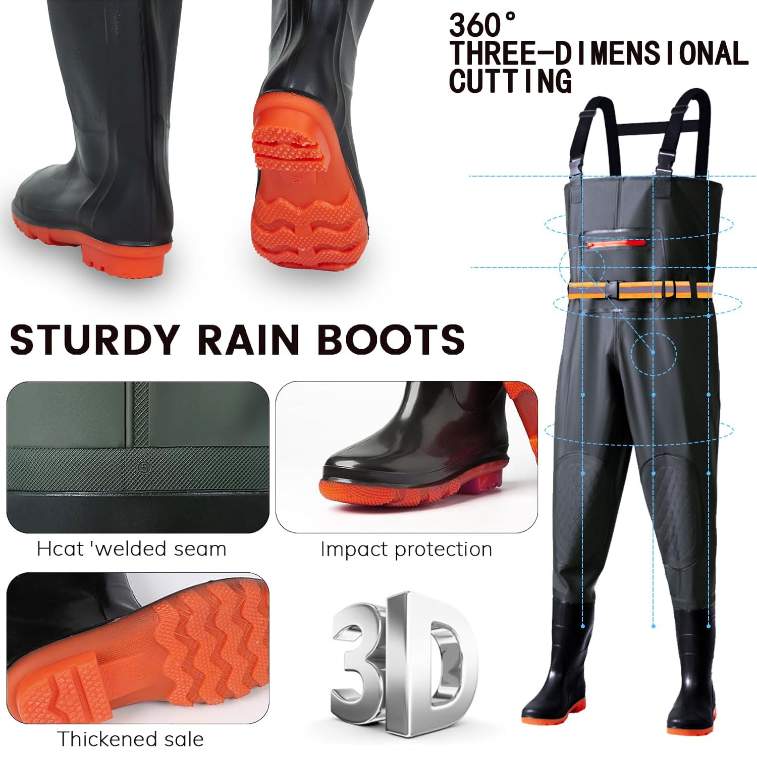 ZeiLaBang Kakadi Waders pour homme et femme - Pantalon de pêche avec bottes, poche poitrine et sangle réglable