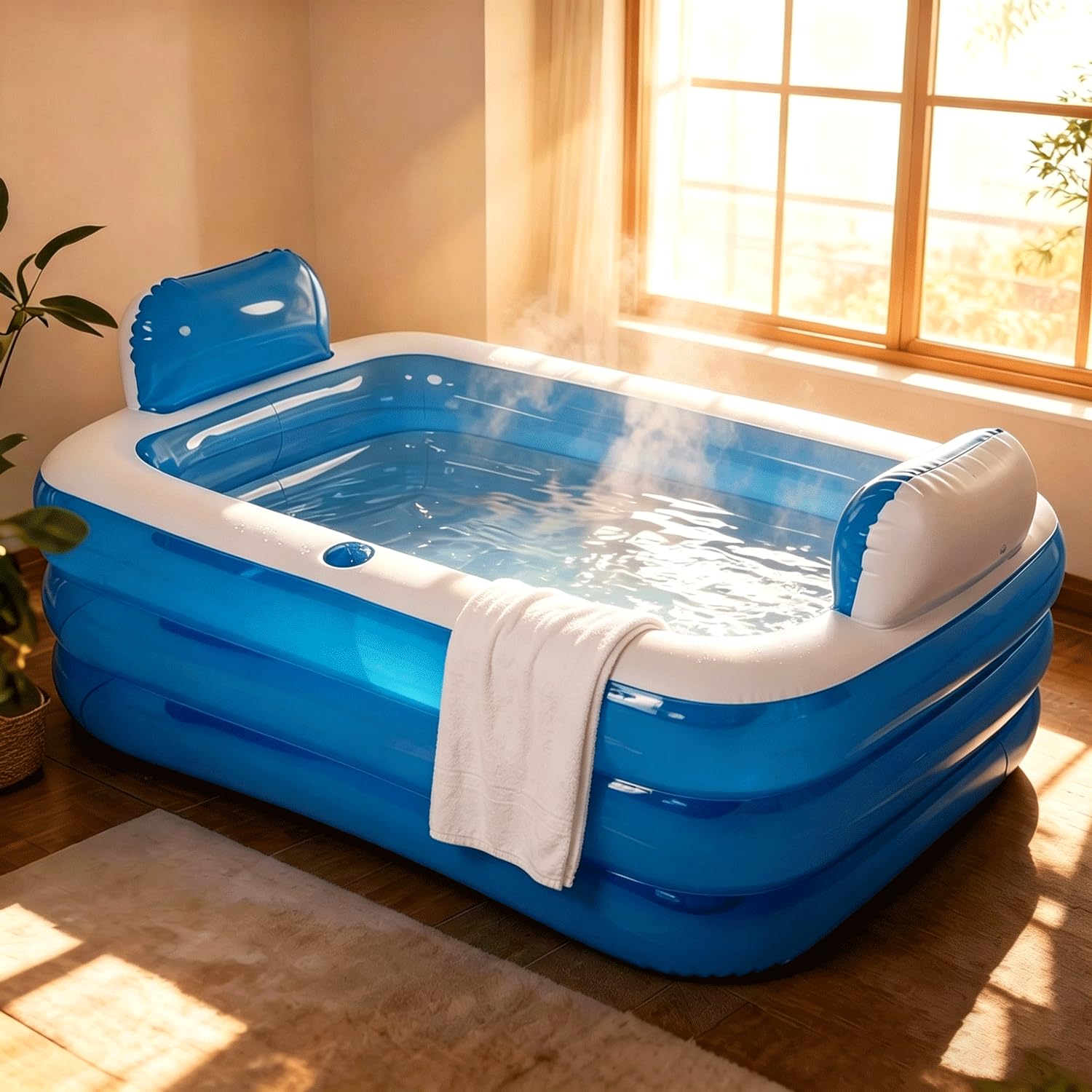 Vasca da bagno gonfiabile per adulti - Vasca spa pieghevole per doccia, balcone e giardino con pompa elettrica - Gonfiabile rapidamente e facilmente
