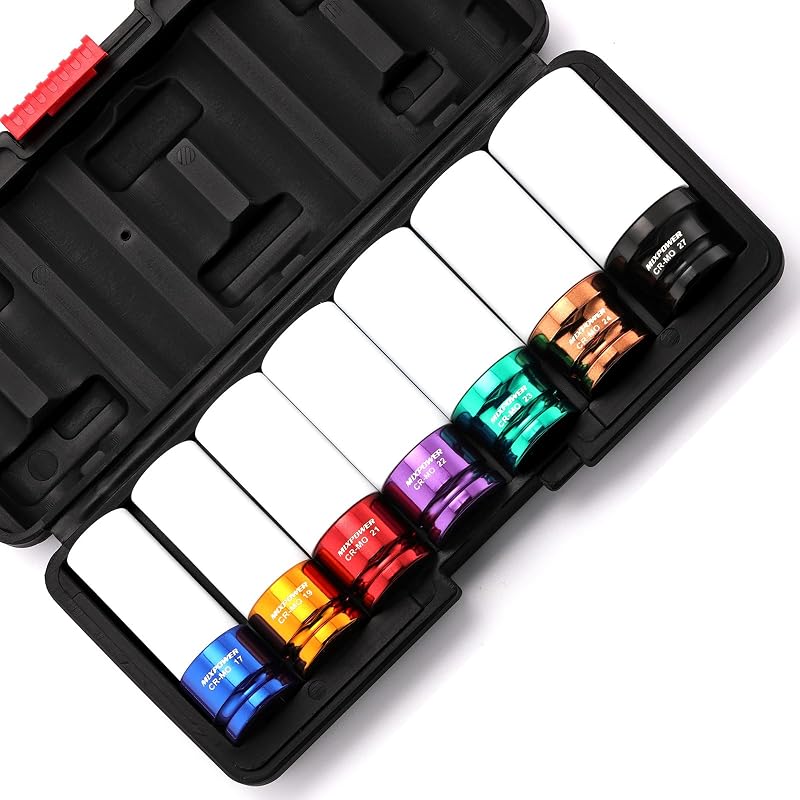 MIXPOWER Jogo de soquetes de impacto para rodas, parede fina e perfil profundo, acionamento de 12,7 mm (1/2 pol.), métrico, 7 peças