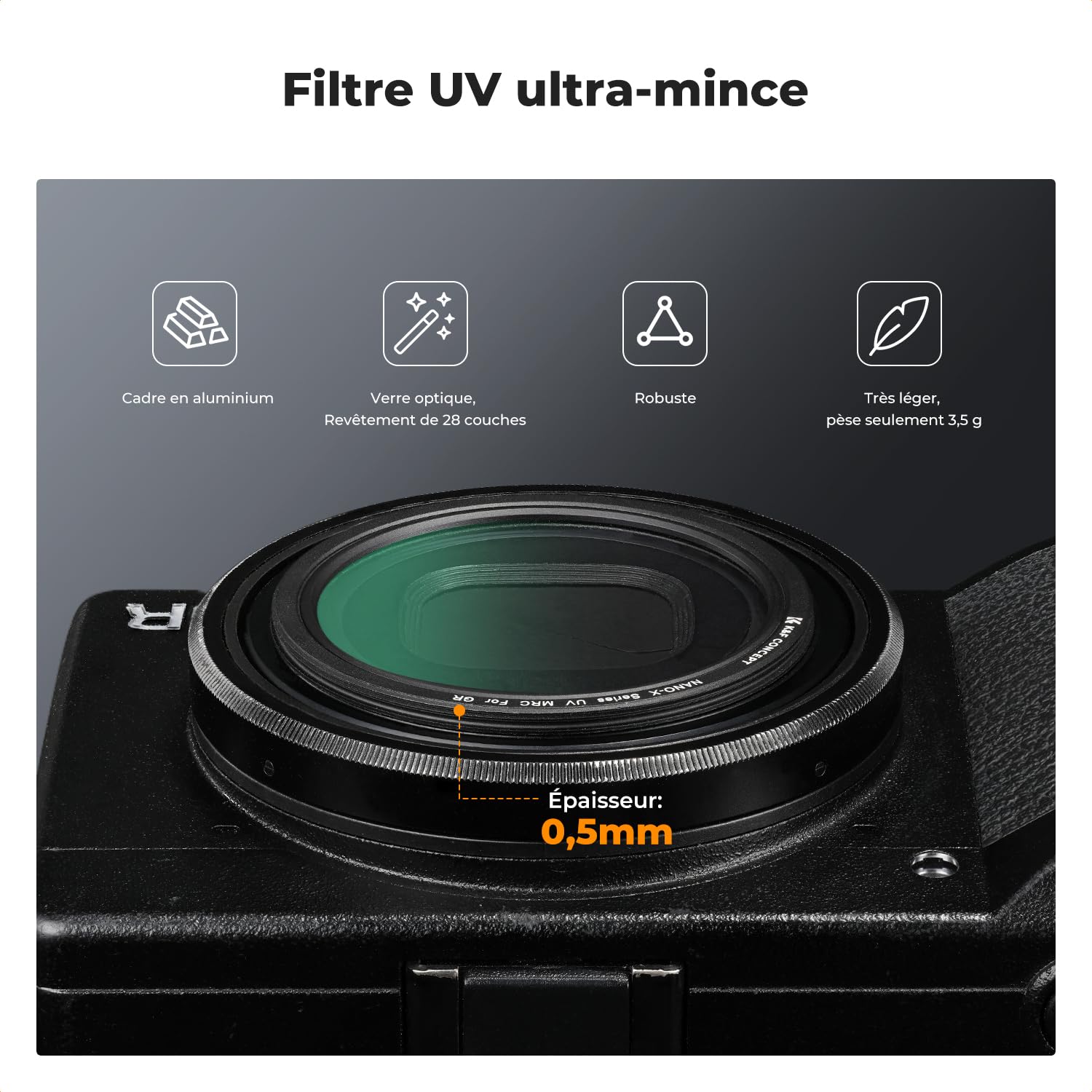 K&F CONCEPT Kit de Filtre UV Protection Compatible avec Ricoh GR | pour Ricoh GR II/GR III/GR IIIx/GR 4,FP704