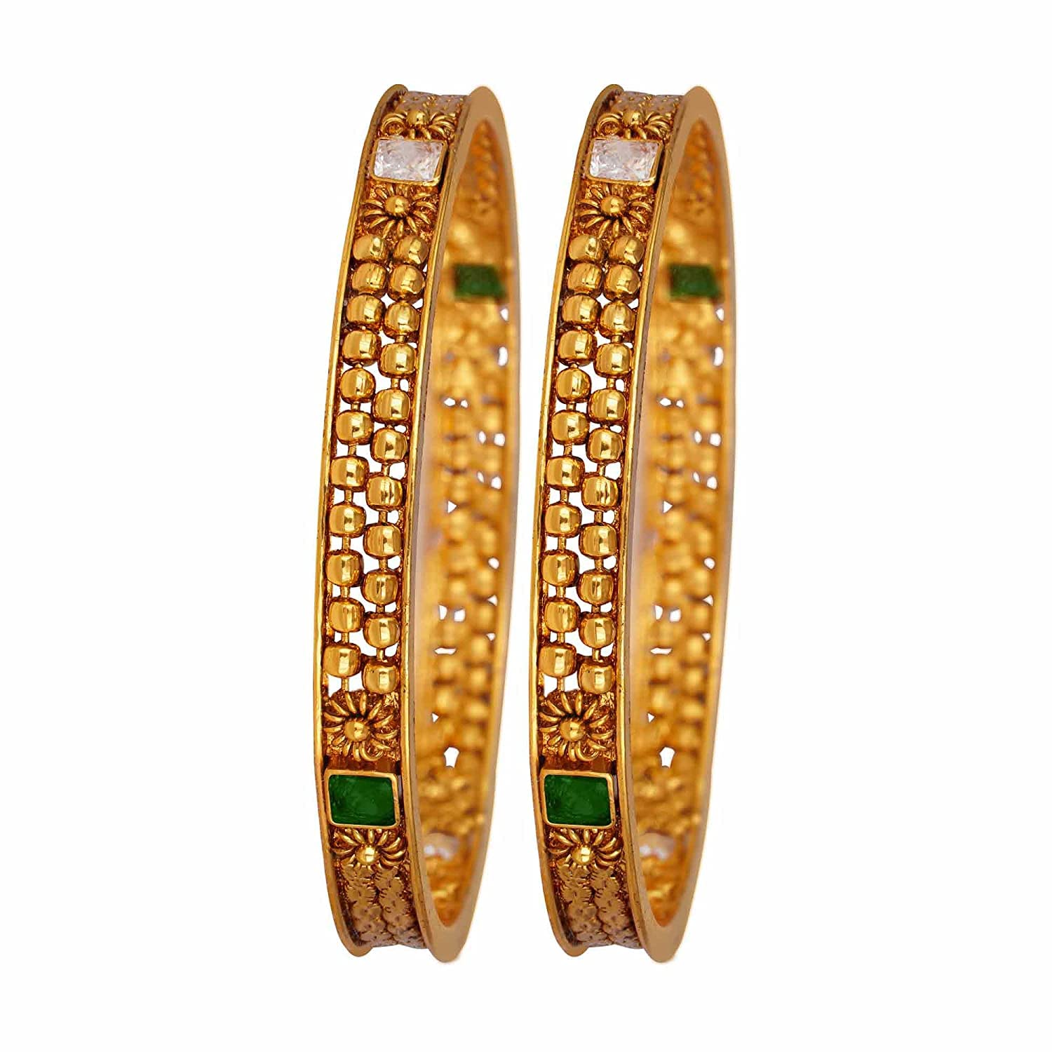JFL - Jewellery for Less Ethnic Gold Plated Green and white Stone Studded Set of 2 Bangle for Women/Girls (B09GBBRK25) Amazon Price History, Amazon Price Tracker
