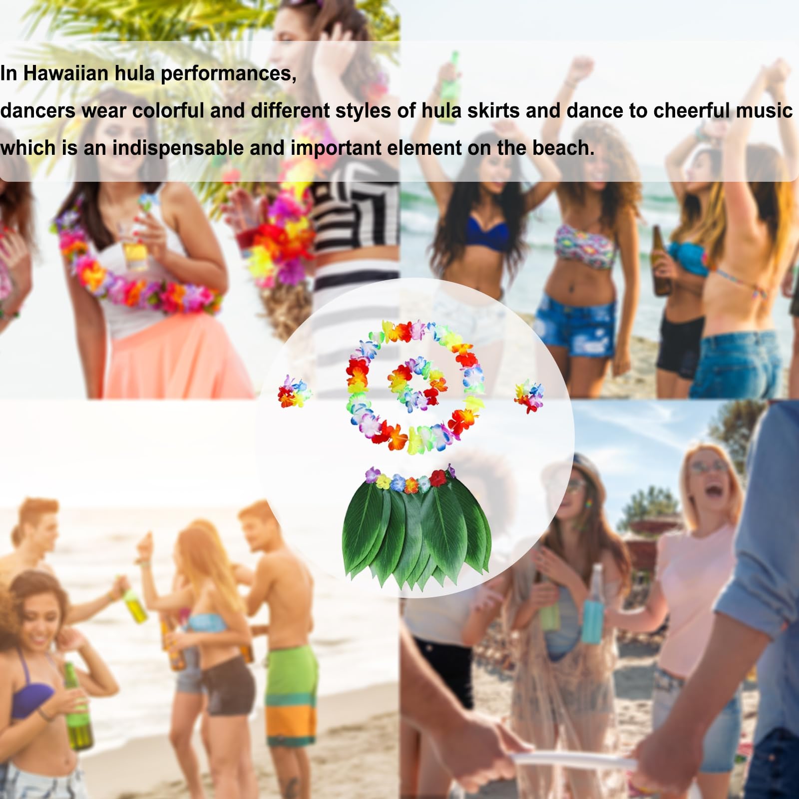 Hawaiian Party Kostüm, Hula Rock & Hawaiian Leis Set, Hawaii Gras Röcke, für Erwachsene, Sommerstrand, tropische Party-Dekorationen (5 stücke)