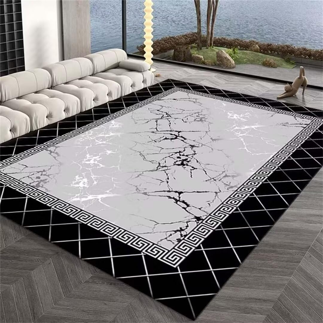Tapis salon couloir design géométrique résistant noir 120x200