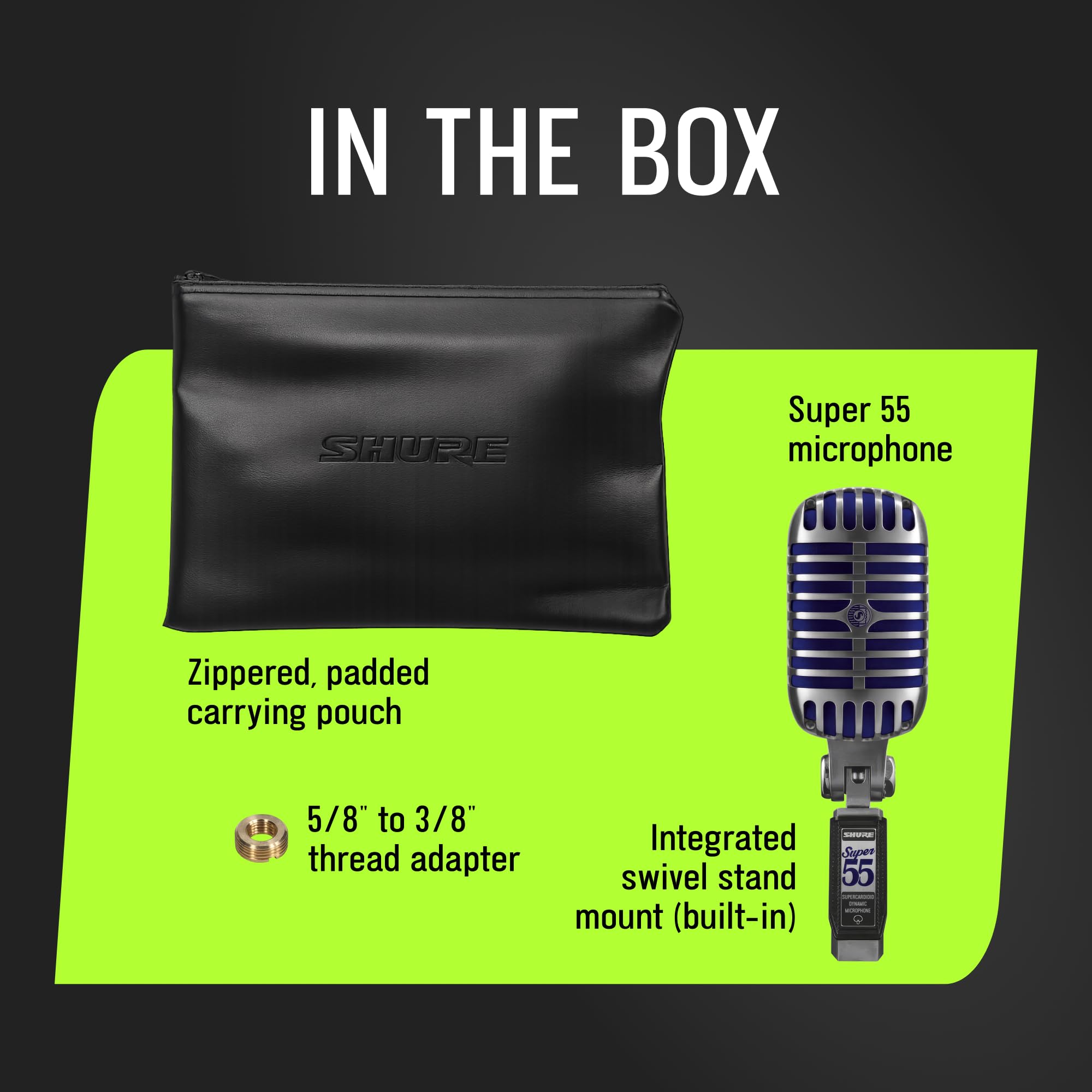 Shure Super 55 deluxe Vocal Microphone - Mic Unidyne Dynamic Unidyne Vintage Supercardioid, Look Emblématique, Son Classique