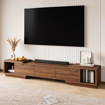 MEISSALIVVE Extendable TV Stand for Up to 120 Inch TV, Modern Entertainment Center with 3 Drawers & 2 Storage Compartments, Adjustable Length 65"-103", TV Consoles for Living Room Walnut