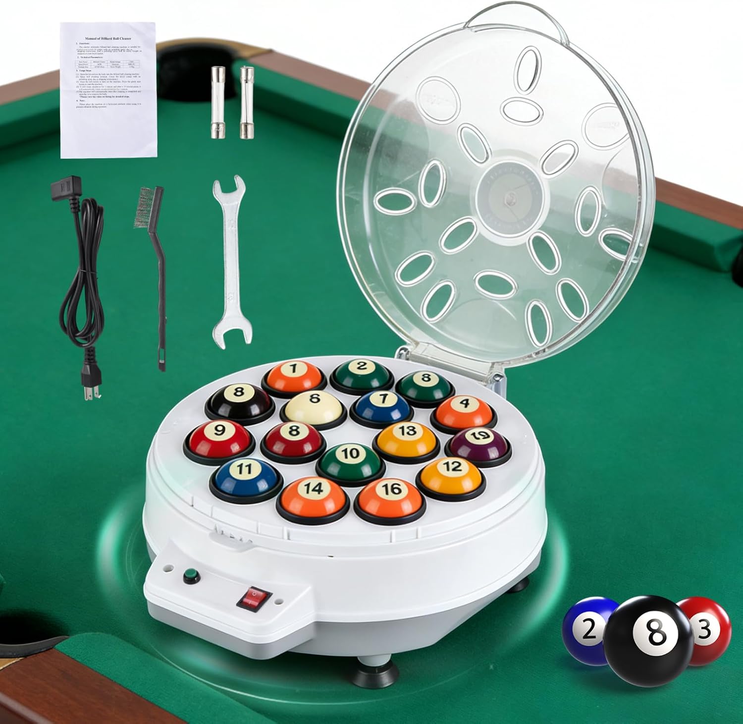 Upgraded 16 Ball Automatic Pool Ball Cleaner, 300W Electric Billiard Balls Cleaner, 110V Balls Billiard Polisher for 16 Billiard and Snooker, Pool Ball Cleaner and Polisher Machine