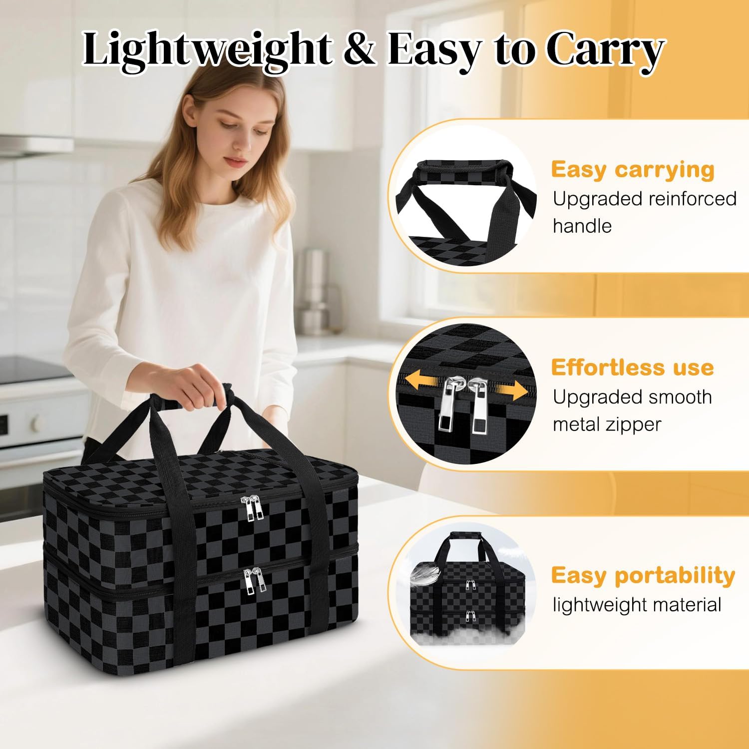 Coobiiya Insulated Casserole Carrier,Lasagna Lugger Tote Keeps Food Hot or Cold,Thermal Lunch Bag Warmer & Cooler Carrier Bag,Portable Tote Bag Fits 9" x 13" Baking Dish for Picnic and Cookout