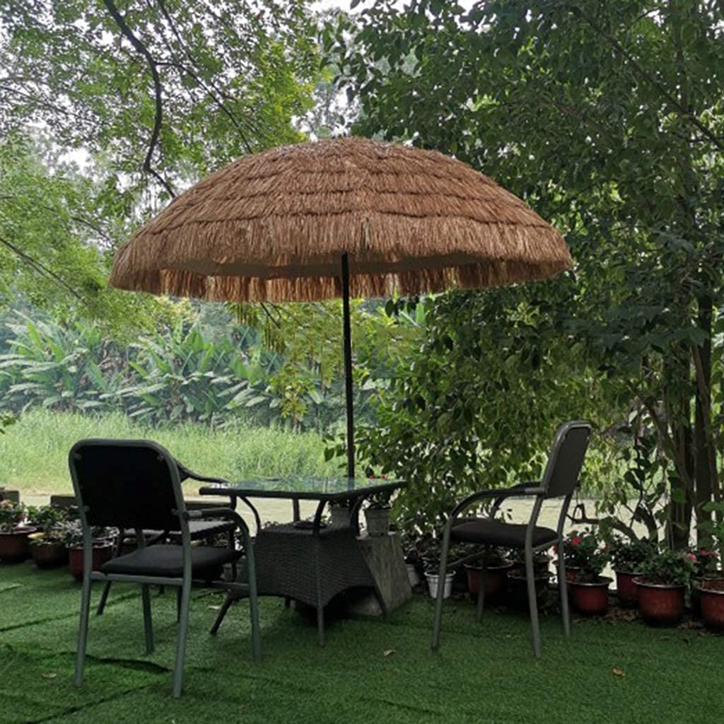 Sombrilla de paja para exteriores, sombrilla de playa hawaiana de 240 cm con manivela, sombrilla de paja Tiki para jardín, piscina, patio, regalo de verano para la familia