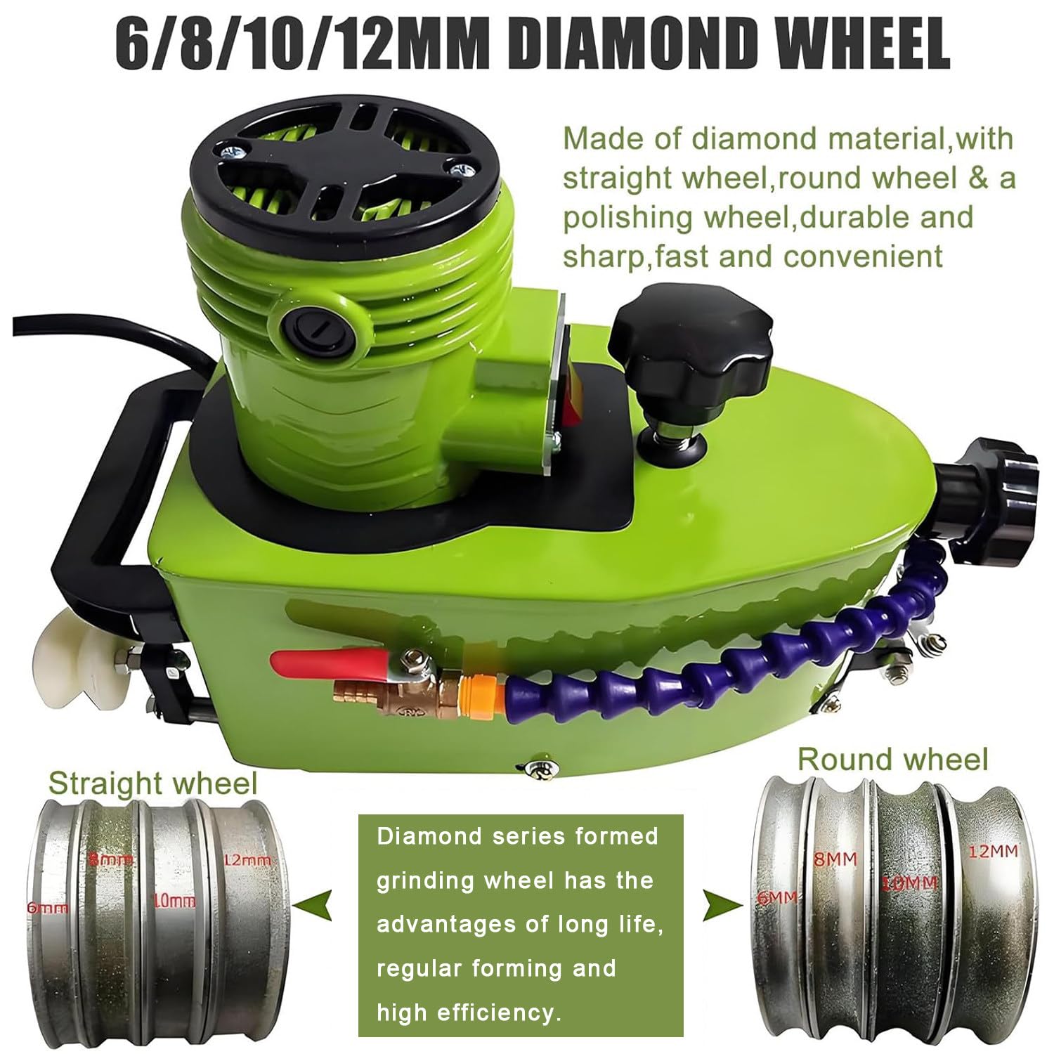 Qiang Molatrice Elettrica per Bordi in Vetro 800 W,Molatrice per Bordi in Vetro Bisellati E Dritti 8000 Giri/Min,Molatrice per Lucidatura Bordi in Vetro,con 8 Mole Diamantate Green Allsizes