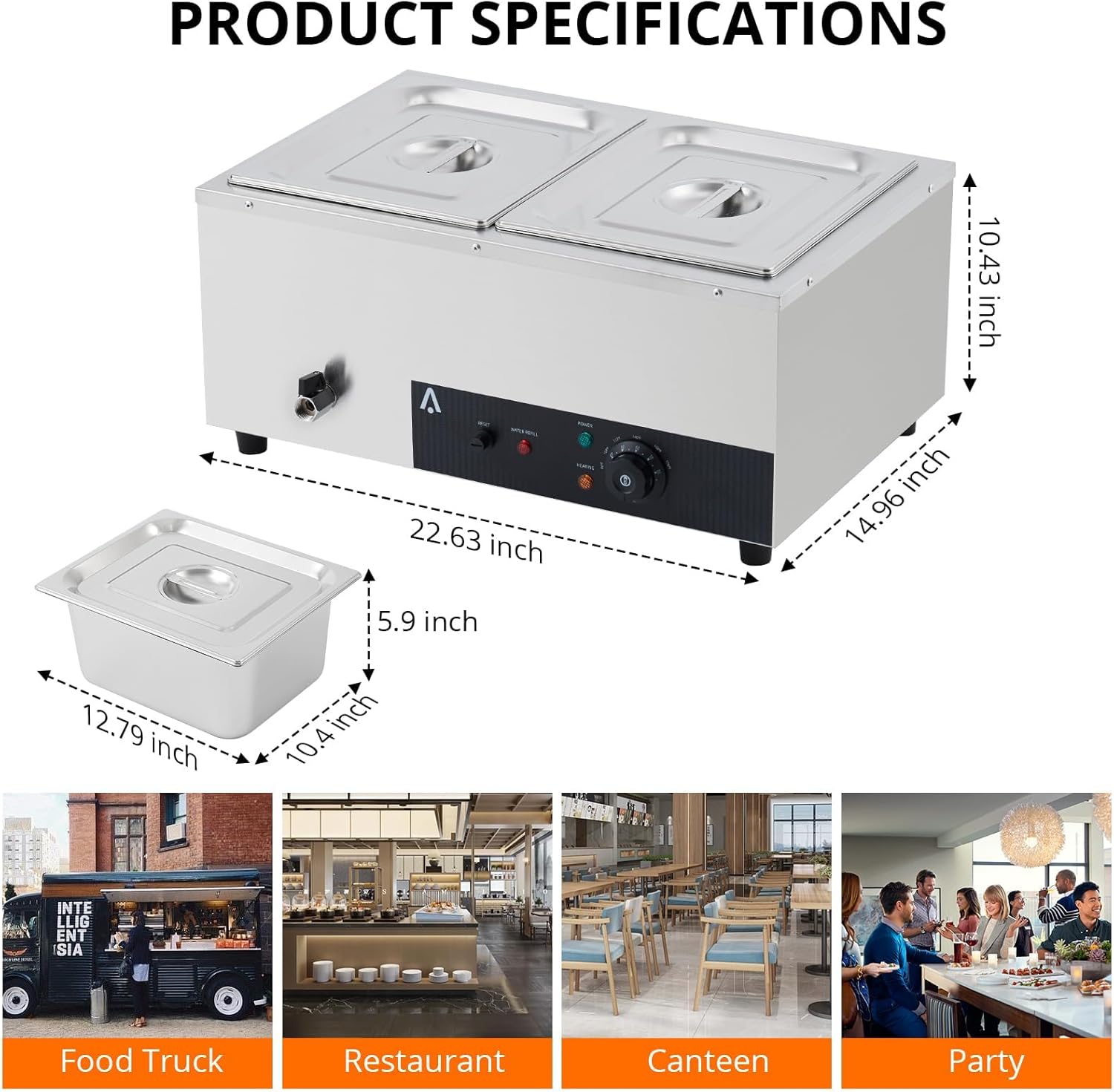 2-Pan Commercial Food Warmer - 24QT Stainless Steel Electric Steam Table, Dual 12QT Bain Marie Buffet Server with Lids & Ladles - for Catering, Restaurants, Parties & Events