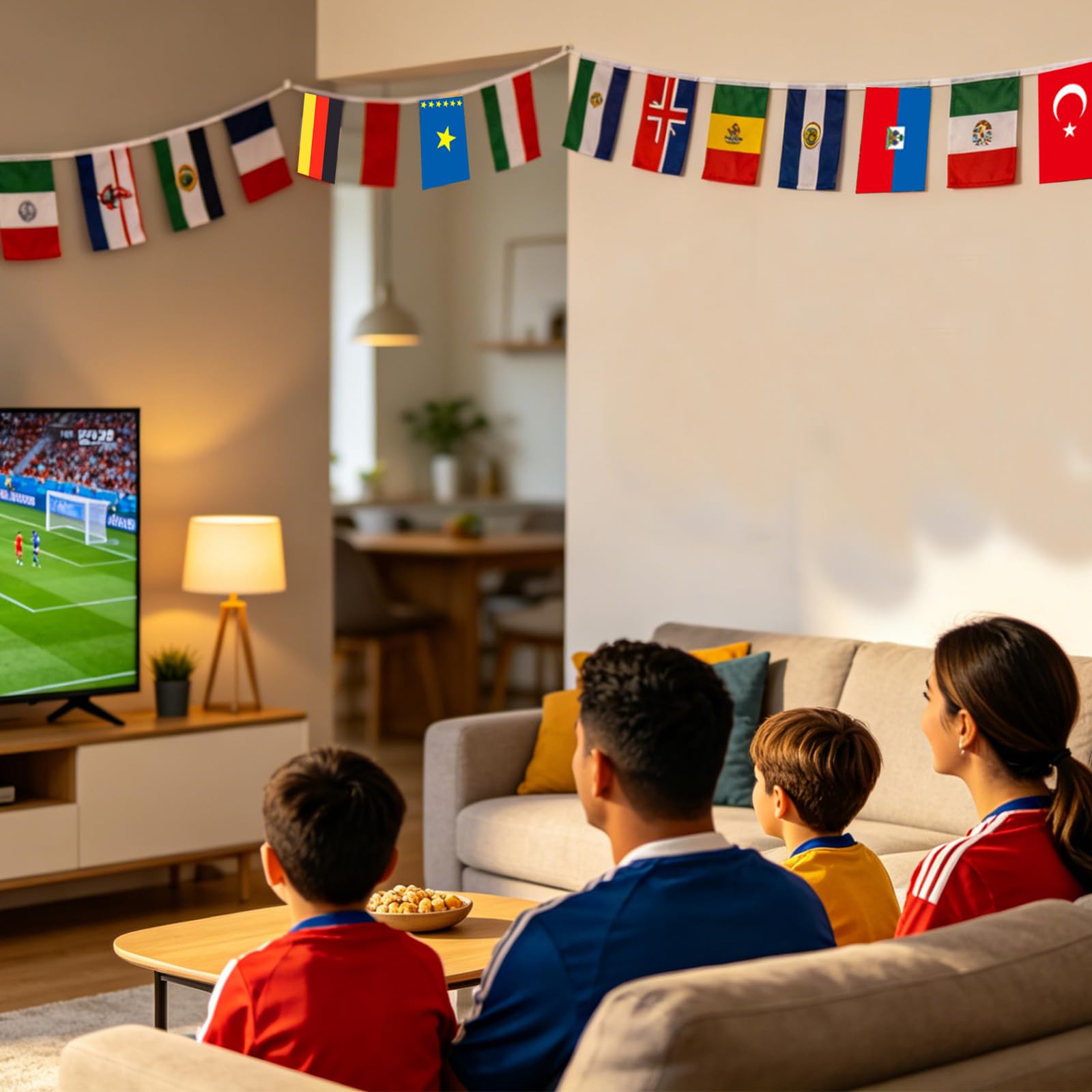 Guirnalda de Banderas del Mundial 2026 15m 48 Selecciones Decoración para Fiestas de Fútbol