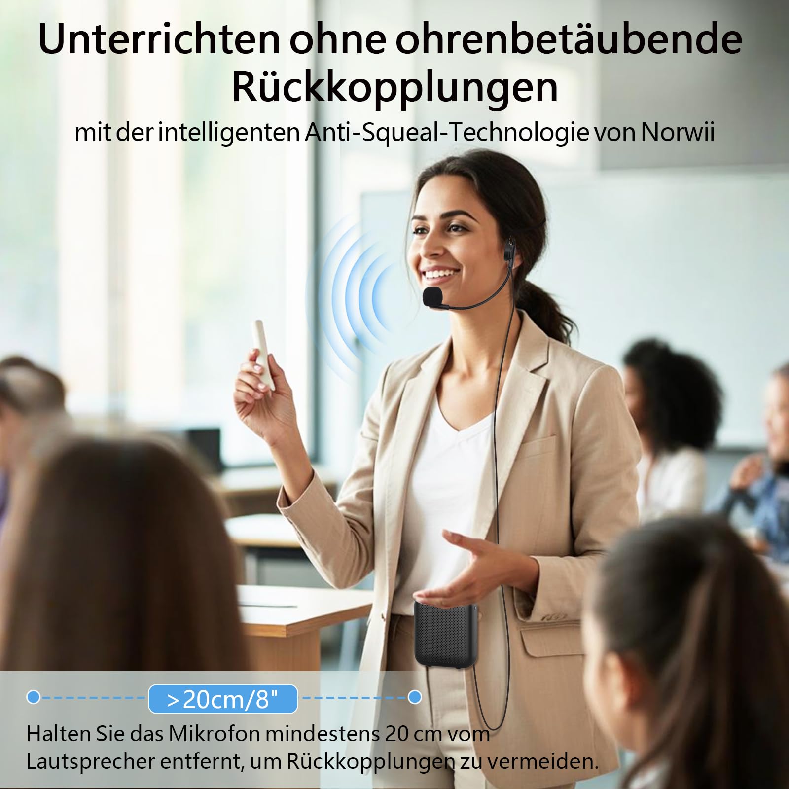 Norwii Sprachverstärker, PA-Endstufen, Tragbares Mini-Kabelmikrofon-Headset für Lehrer im Klassenzimmer und bei Vorlesungen im Freien, Unterricht, Reiseleiter, USB-C-aufladbar