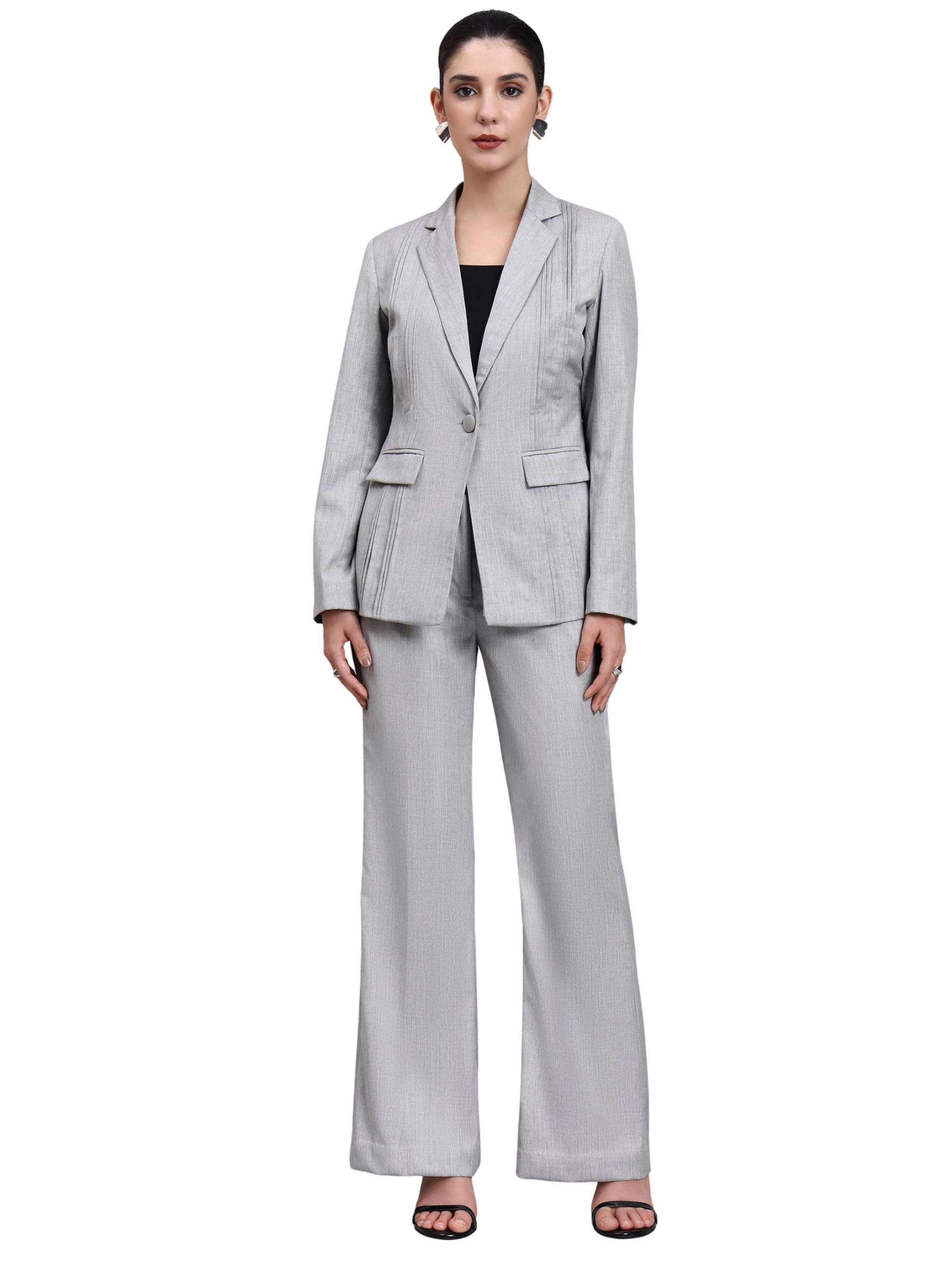 Tailored Power Suit Featuring Linear Detailing | Elegant Formal Blazer & Trousers for Women | Stylish Office Coat-image-0