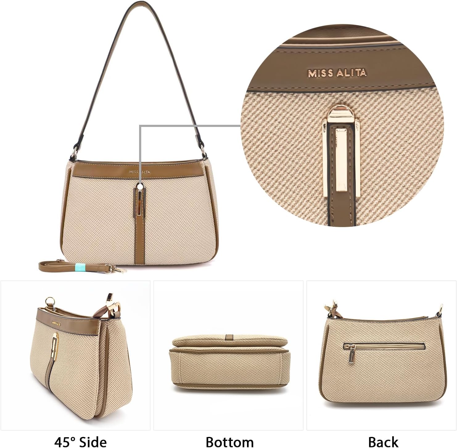 Women Shoulder Bag Hobo Crossbody Purses Mini Handbag with Dual Straps & Multi-Zipper Pockets for Organization - Image 4