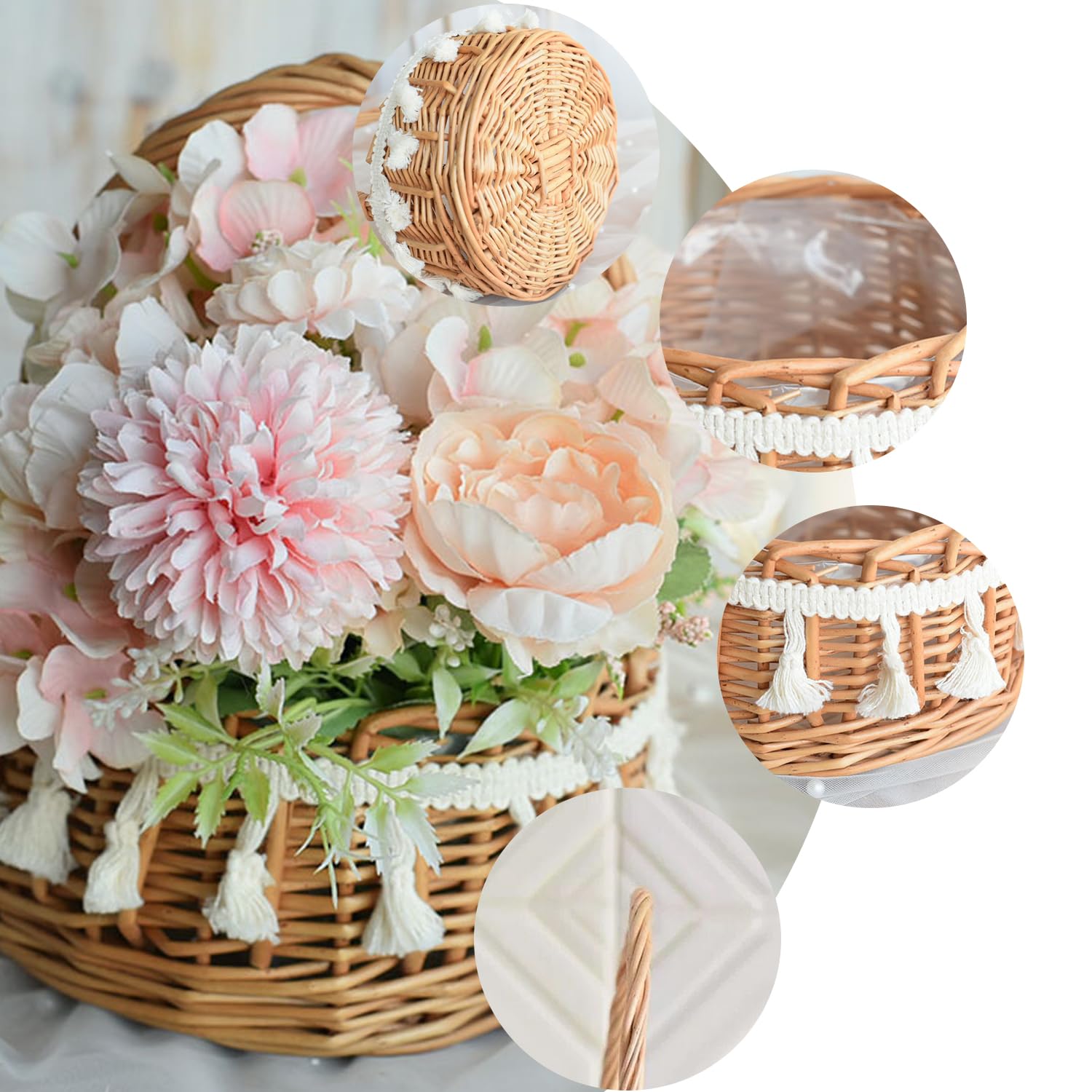 Paniers En Osier De Pâques Avec Anse - Panier Rotin Naturel Portable Pour Shopping, Maison Et Mariage