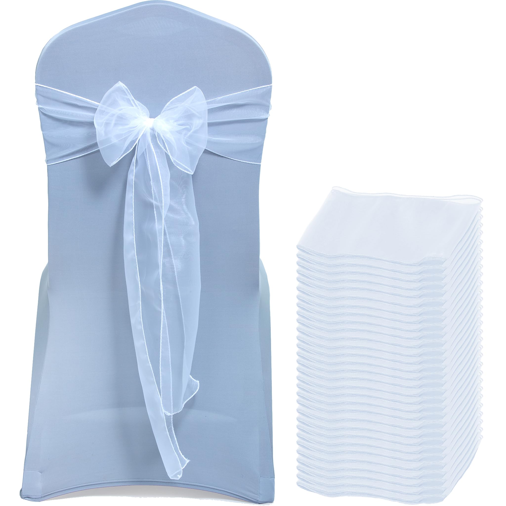 EDecor Pack of 200 Organza Chair Sashes for Wedding & Party Decorations – Reusable Sheer Chair Bows Tie Back for Banquet Chairs, Bridal Shower, Birthday, Reception Event Styling Décor - White