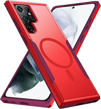 for Samsung Galaxy S22 Ultra Case,[Compatible with Magsafe] [Military Grade Drop Tested] Shockproof Magnetic Tough Rugged Protective Phone Case -6.8 inch Red