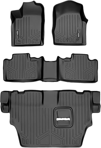 Miniatura 1 de SMARTLINER Juego de alfombrillas de 3 filas negras para Dodge Durango 2013-16 con ganchos dobles de piso de fila delantera y asiento de banco de