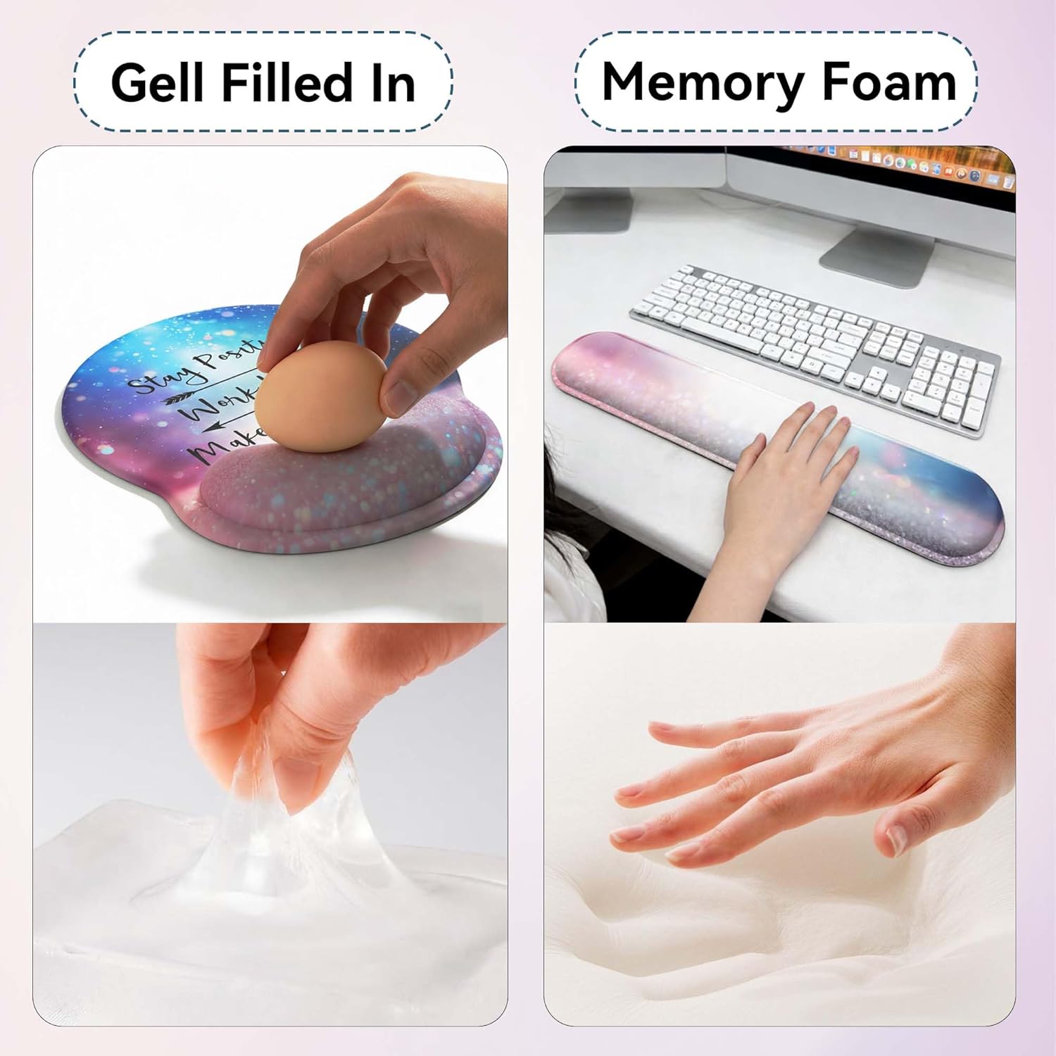 Desk Mat Set + Keyboard and Mouse Pad with Wrist Rest Support,4-in-1 Large Mousepad Computer Mats for Desktop Home & Office-Glitter Pink Blue