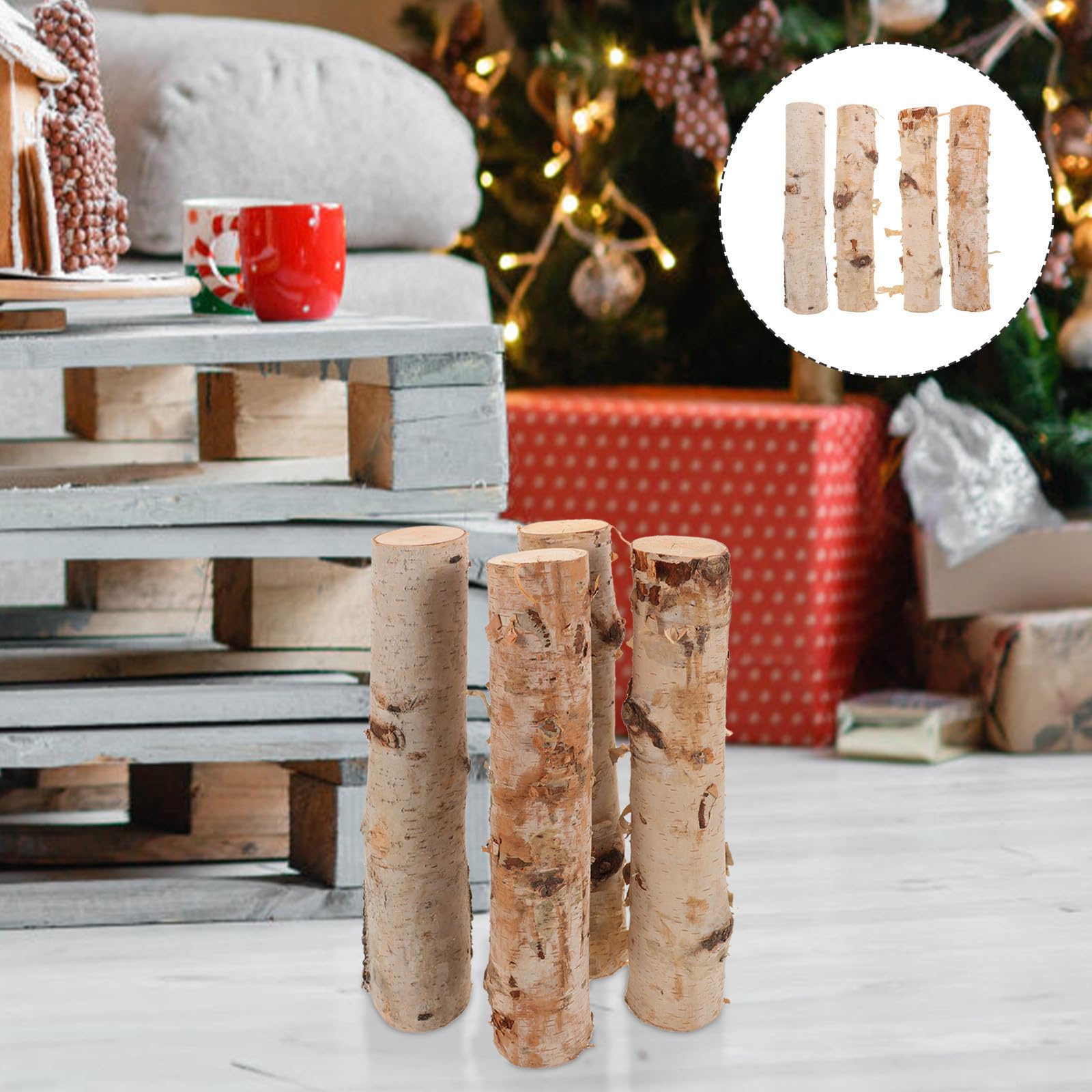 Lot de 4 Bâtonnets de Bouleau Naturel pour Décoration et Loisirs Créatifs, Bois Facile à Manipuler, Polyvalent, pour Bricolage et Décoration D'intérieur