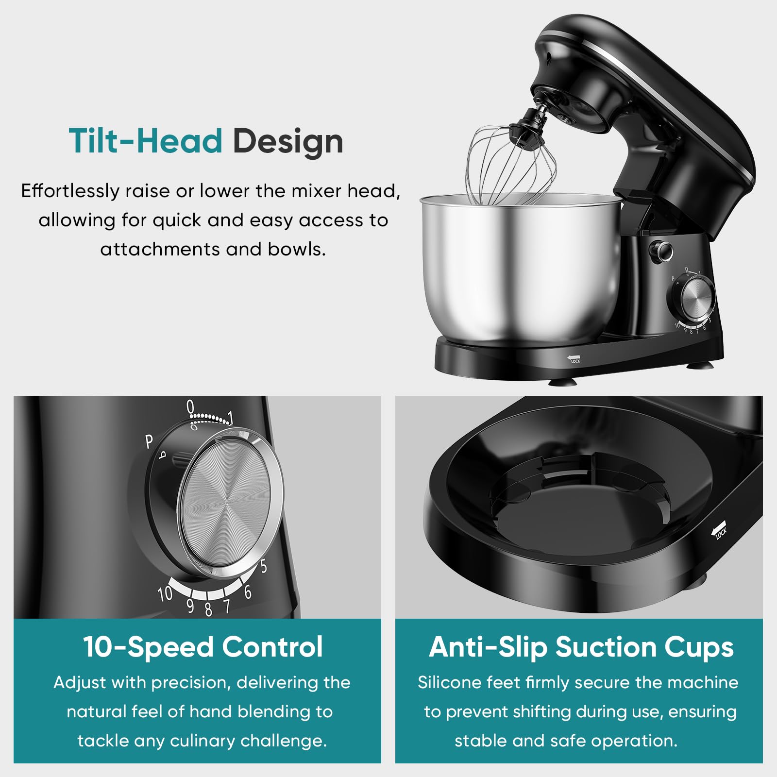 OLIXIS 4.2 Qt Stand Mixer, 10-Speed Tilt-Head Electric Mixer for Baking view 4