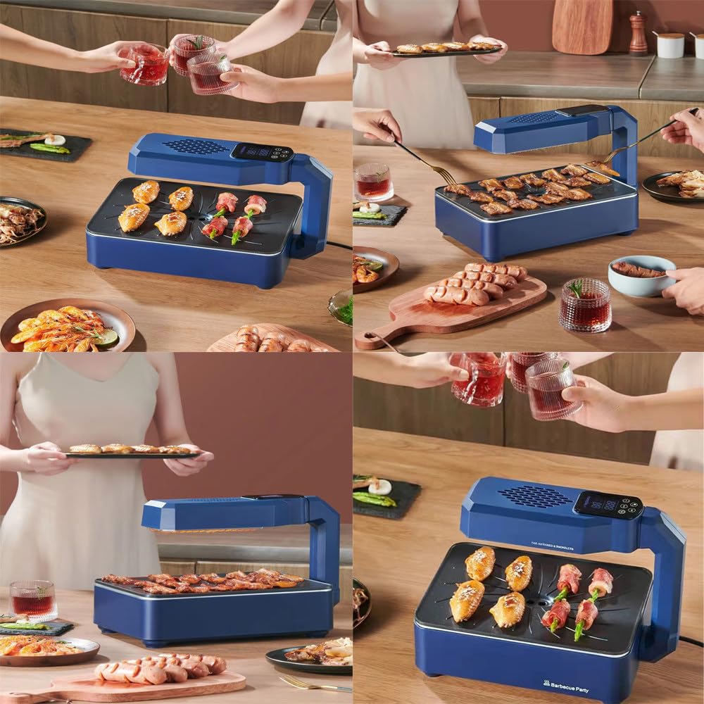 Plancha Grill Electrica,Doble Calentamiento,Función De Temporizador