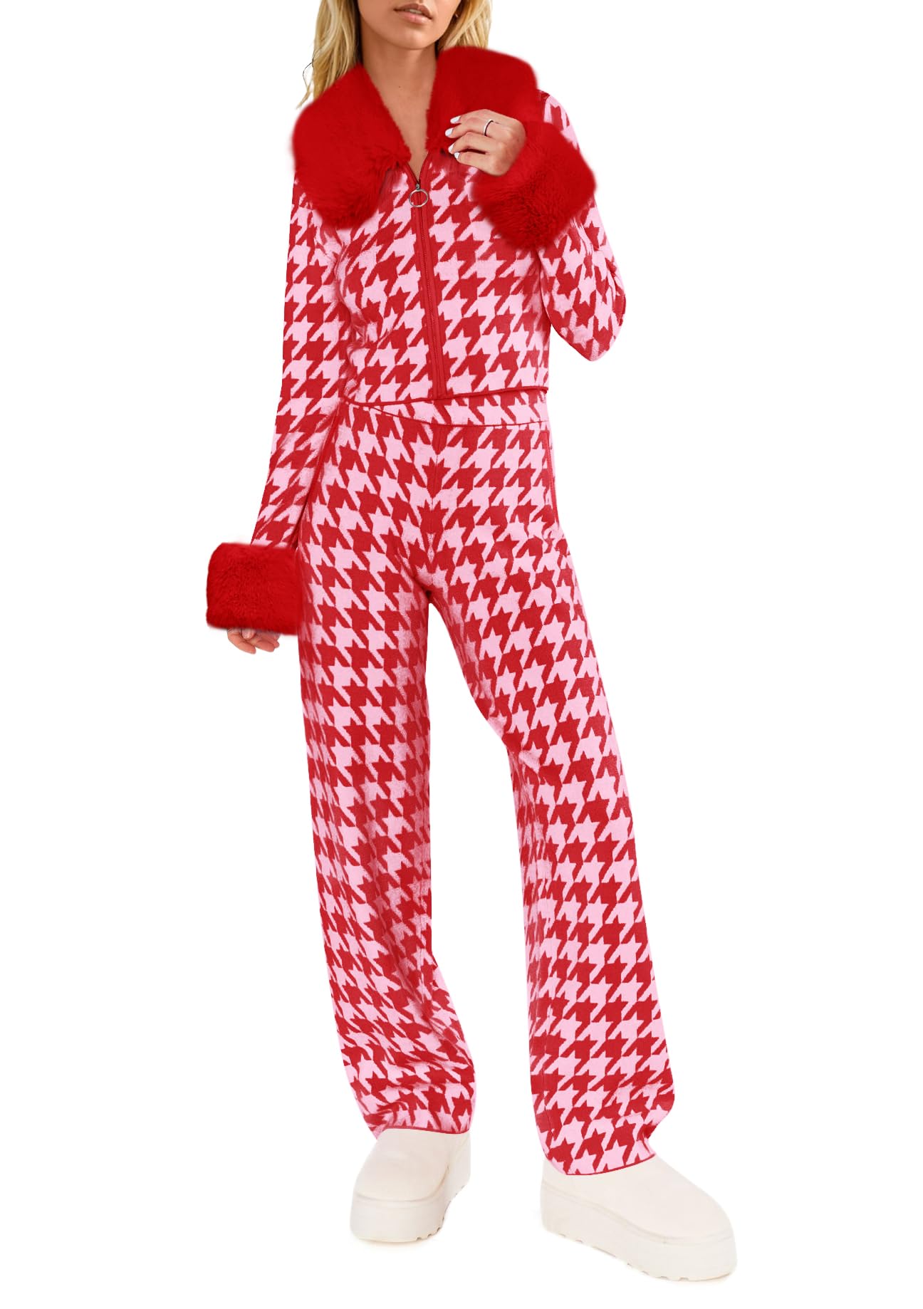 Yousify Snow Suits for Women Winter Sweater Sets Color Block Skiing Outfit