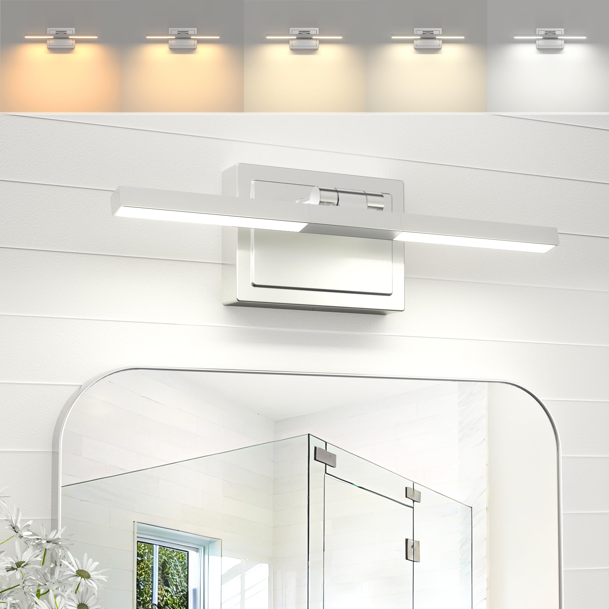 NIORSUN 15.7 Inch Modern Bathroom Light Fixture, 20W 5CCT Dimmable LED Chrome Bathroom Vanity Lights Over Mirror, Vanity Lights for Bathrooms Restroom Mirror- ETL Certified