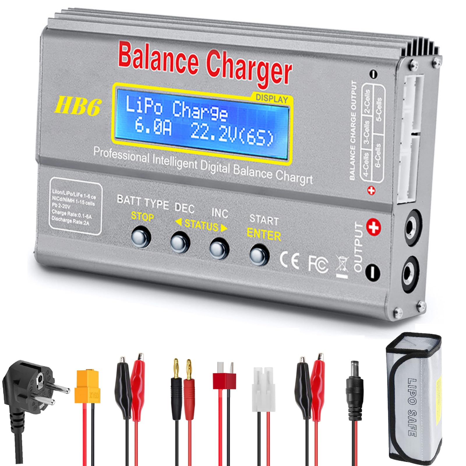 Haisito Caricabatterie e Scaricatore 80W 6A per LiPo/Li-Ion/Life (1-6S), NiMH/NiCd (1-15S) - Bilancia per Batteria RC Hobby Con Alimentatore CA