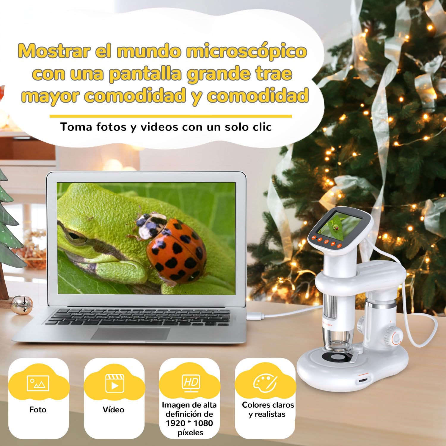 Microscope Microscopio para niños con Pantalla LCD 1000X de Gran Potencia imágenes claras de Alta definición, Cabina de Insectos única, niños, microscopio Digital portátil
