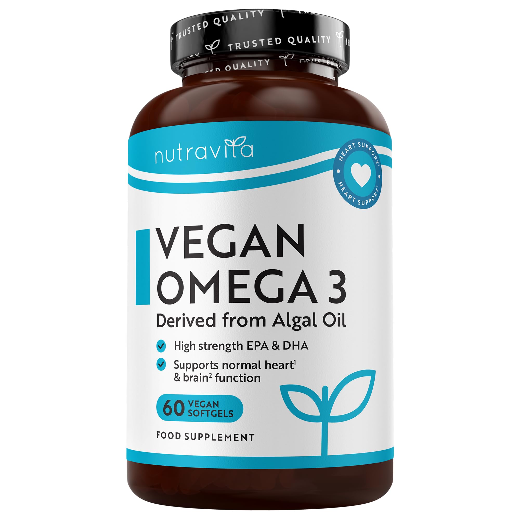 Vegan High Strength Omega 3 2000mg Soft Gels - 600mg DHA & 300mg EPA per Serving - Plant-Based Omega 3 Softgels Derived from Sustainable Algal Oil - 60 Vegan Softgels - Made in The UK