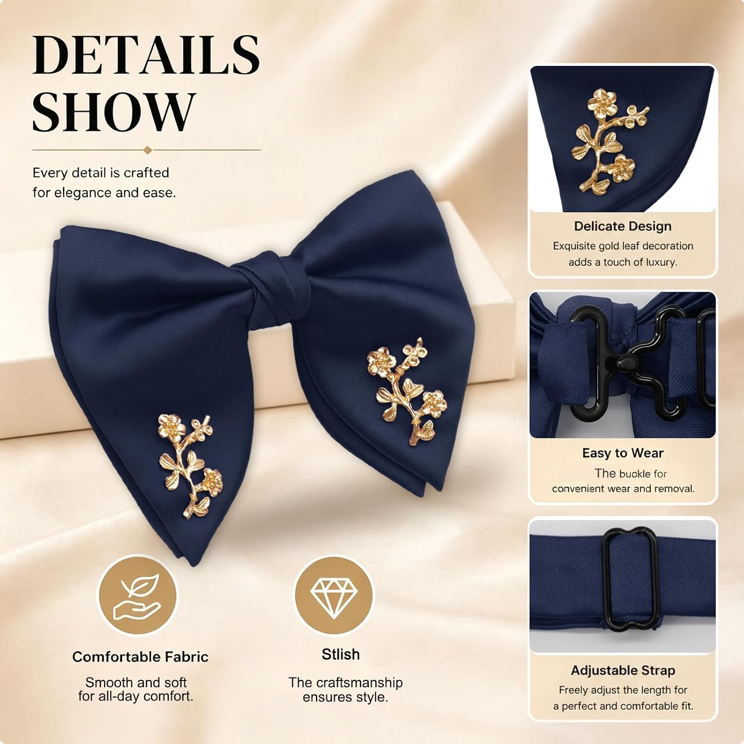 Bow Ties for Men, Adjustable Tuxedo Mens Bow Tie Pre-tied Big Bowties Men with Flower Decoration for Party Wedding