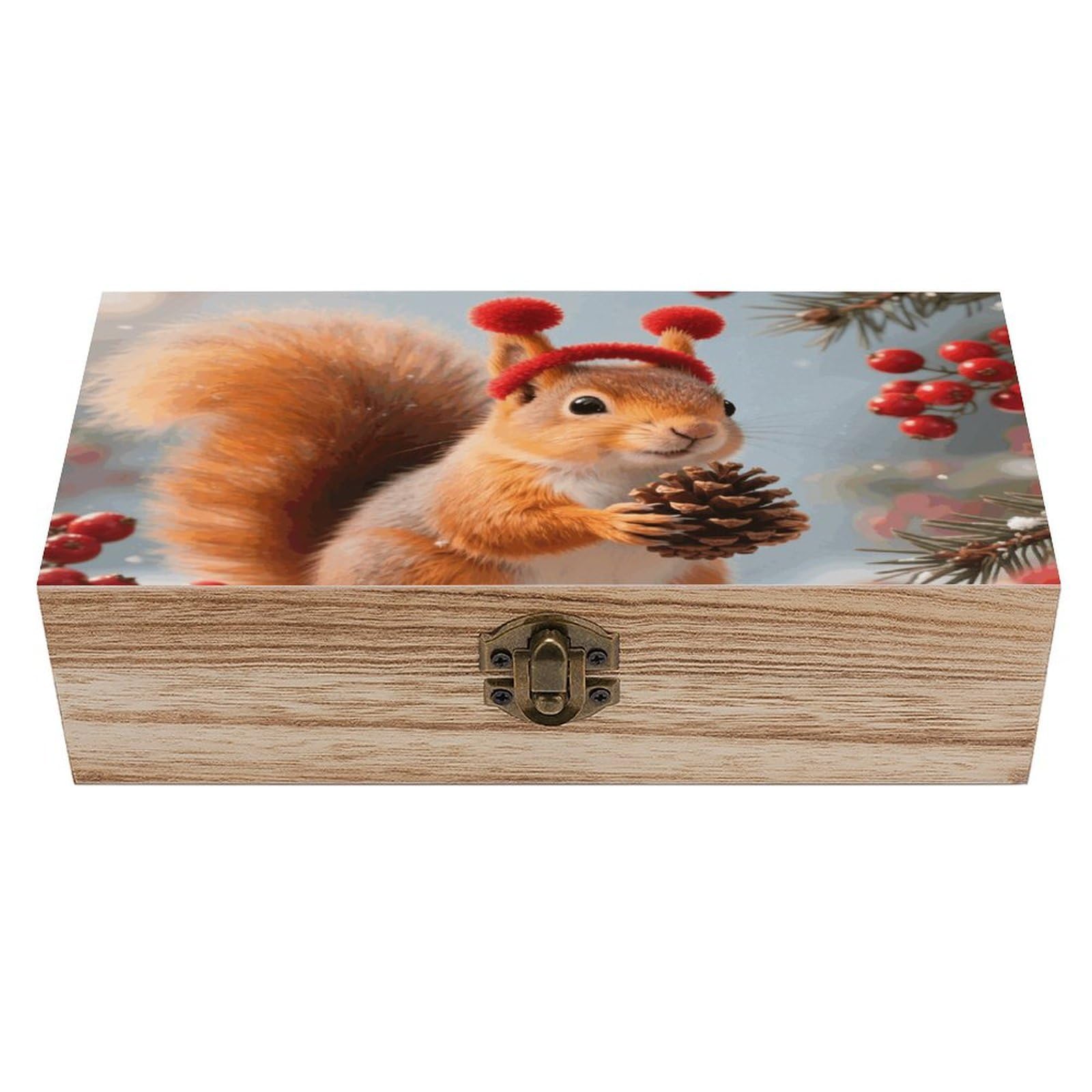 FodPand Decorative Keepsake Box Wooden Storage Boxes with Hinged Lid Handmade Squirrel Wood Organizer Memory Treasure Box for Jewelry Craft Card Photo Storage Wedding Bridal Shower Gifts