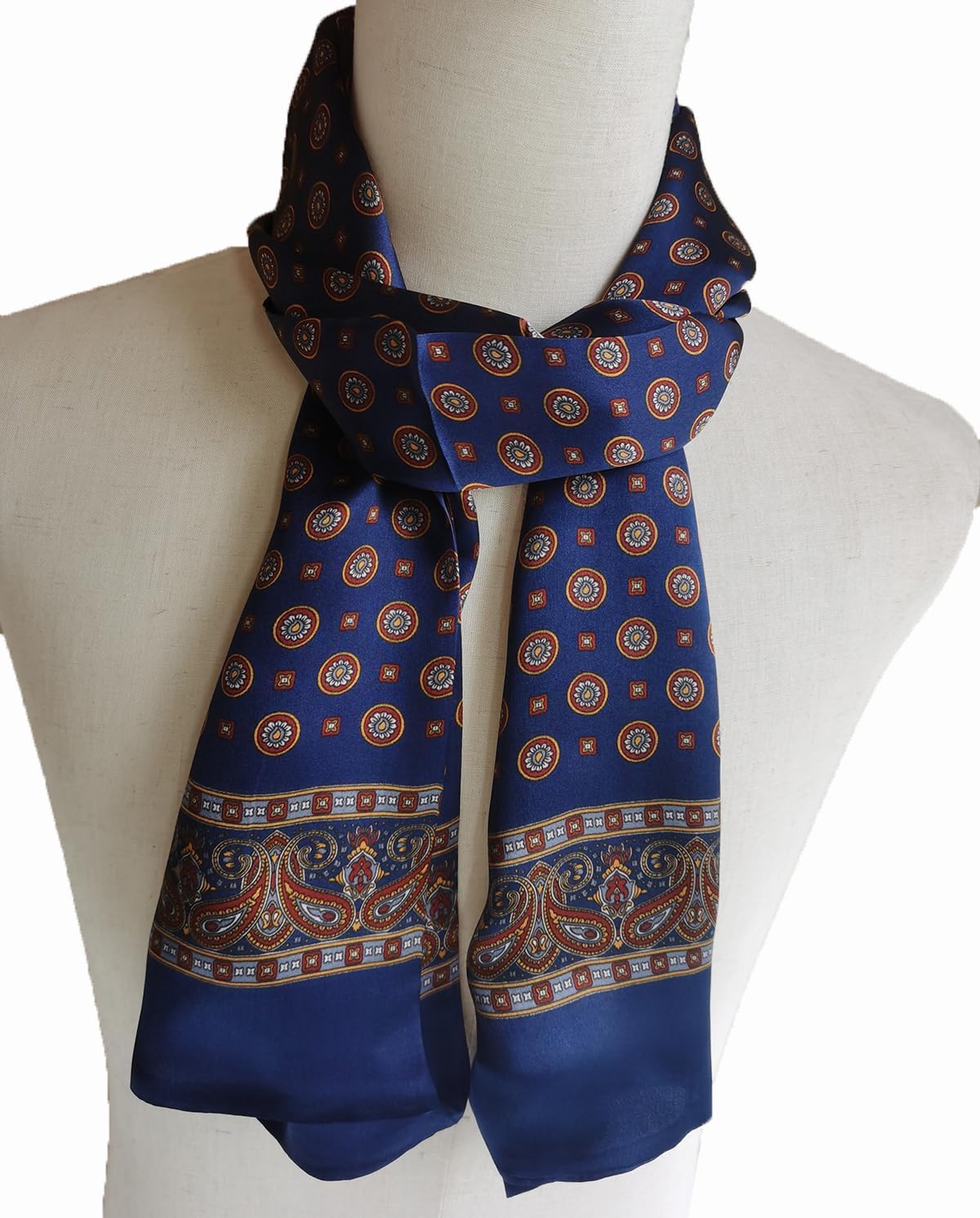 Foulard Vintage en Soie pour Homme 100% Pur Motif Cachemire Pied-de-Poule à Carreaux Double épaisseur Gentleman