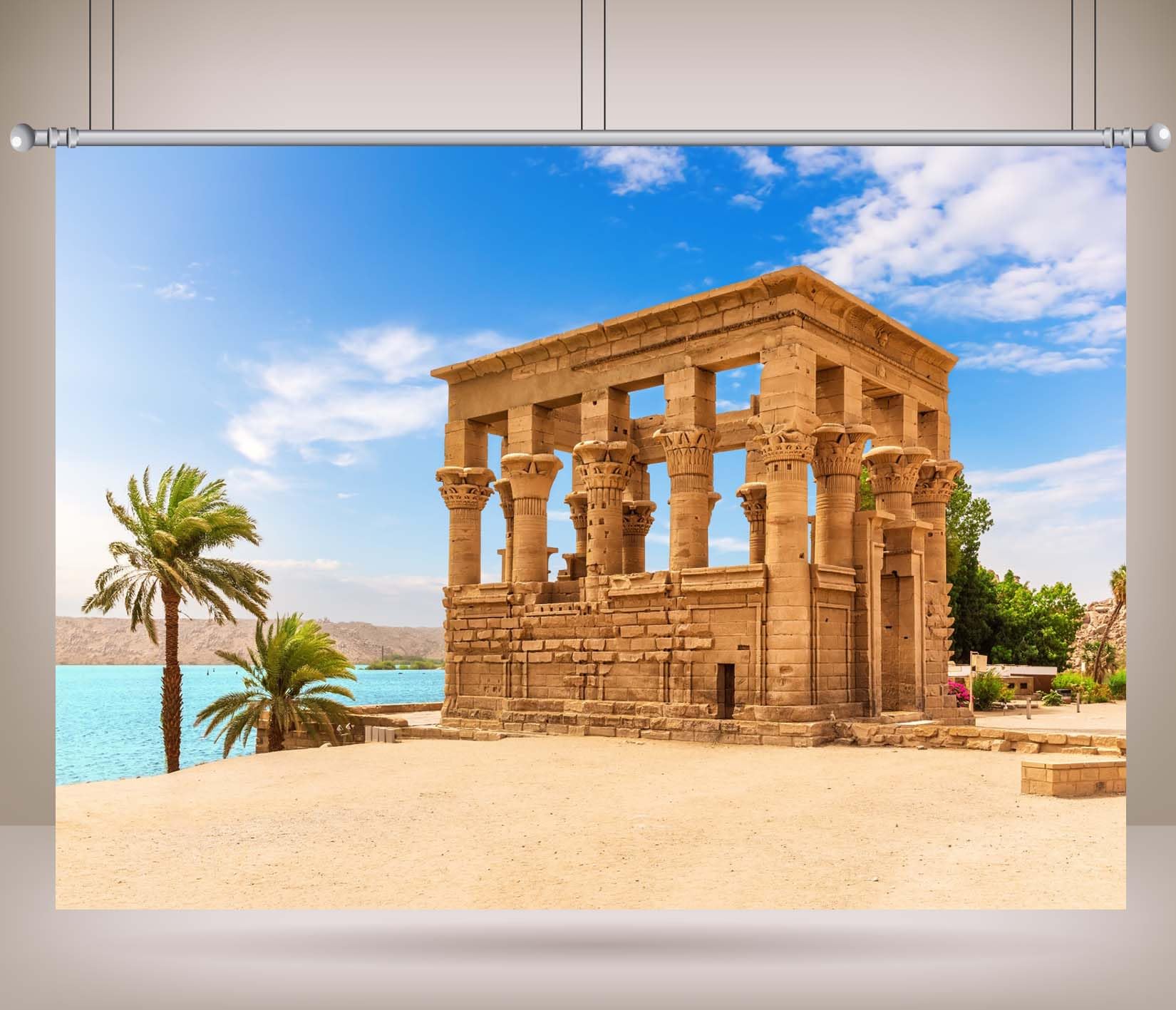 8x8FT (2.5x2.5m) Tempio Antico Sul Fiume Sfondo Fotografico